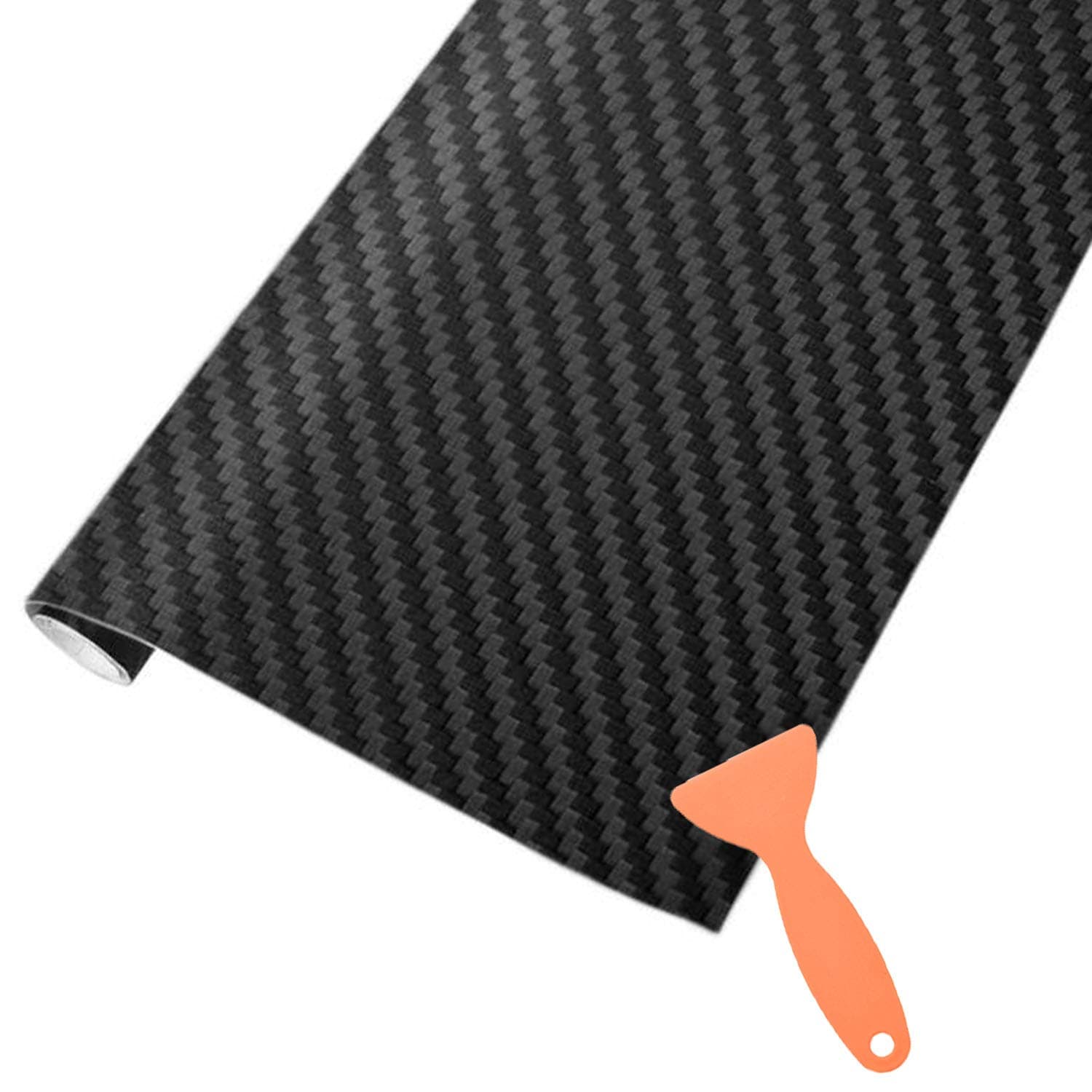 Carbon Fibre Vinyl Wrap Roll with Plastic Scrapers, 1500 x 300 mm Self-Adhesive Vinyl Sticker Tape for Cars Auto and Motorcycle DIY, Interior/Exterior, Textured 3d Effect, Matt Black