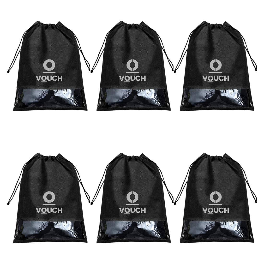 Vouch 6 Piece Non Woven Travel Shoe Cover, String Bag Organizer, Black