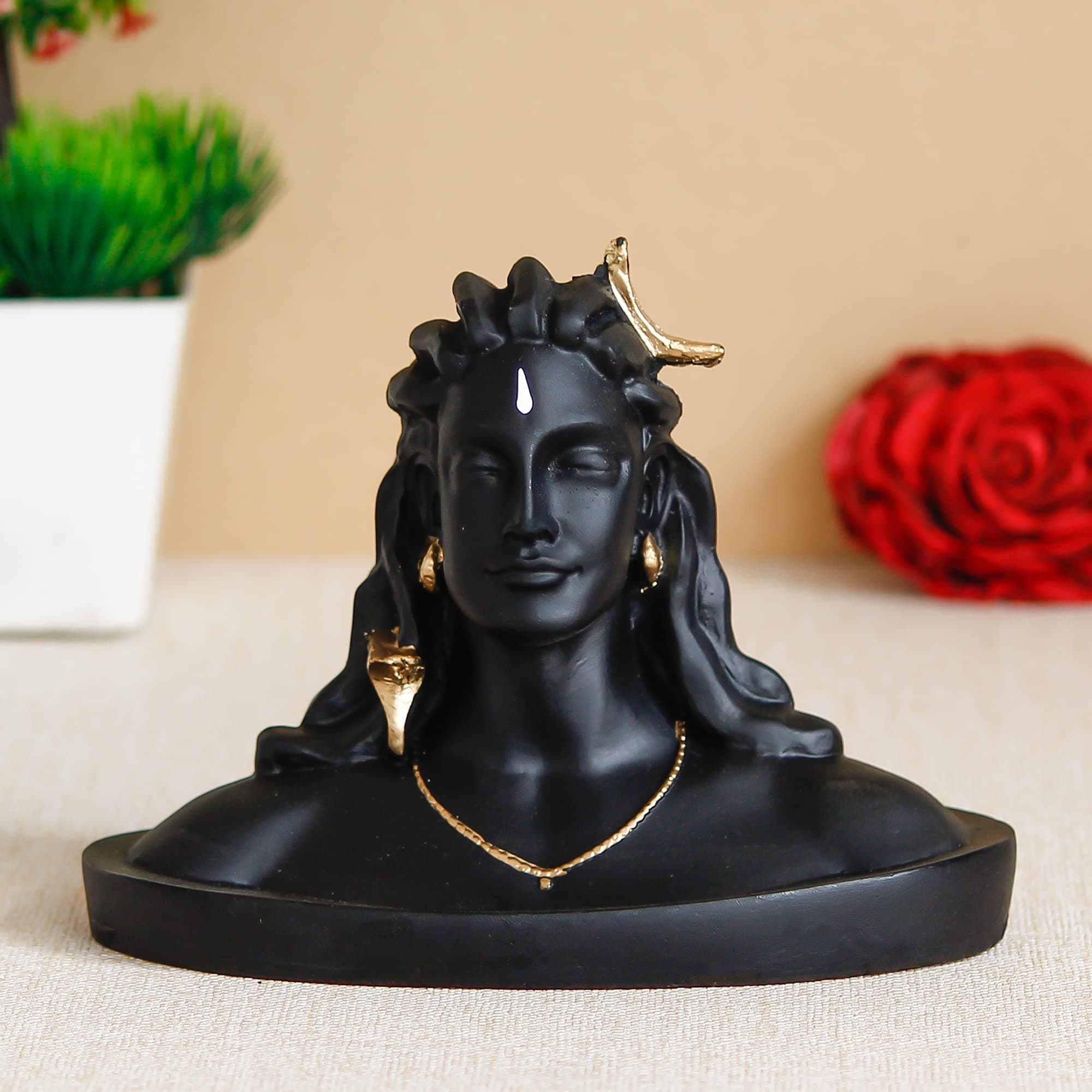 eCraftIndia Black Resin Adiyogi Shiva Statue for Car Dashboard| Adiyogi Statue for Home Decor Pooja Room Office| Mahadev Murti Lord Shiva Idol Gift for Diwali Maha Shivratri Housewarming Birthday