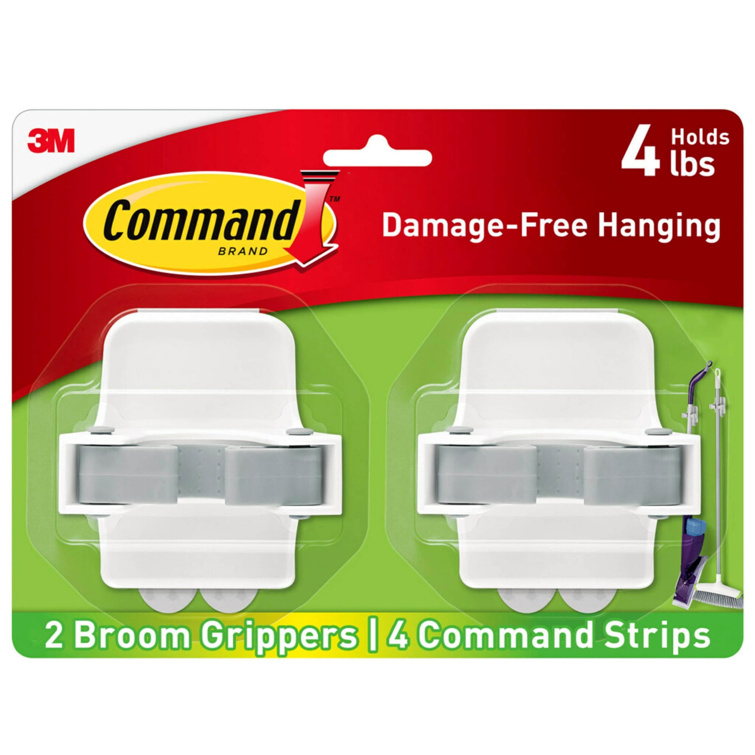 Command Broom And Mop Grippers, 2-Grippers, 4-Strips, Organize Damage-Free