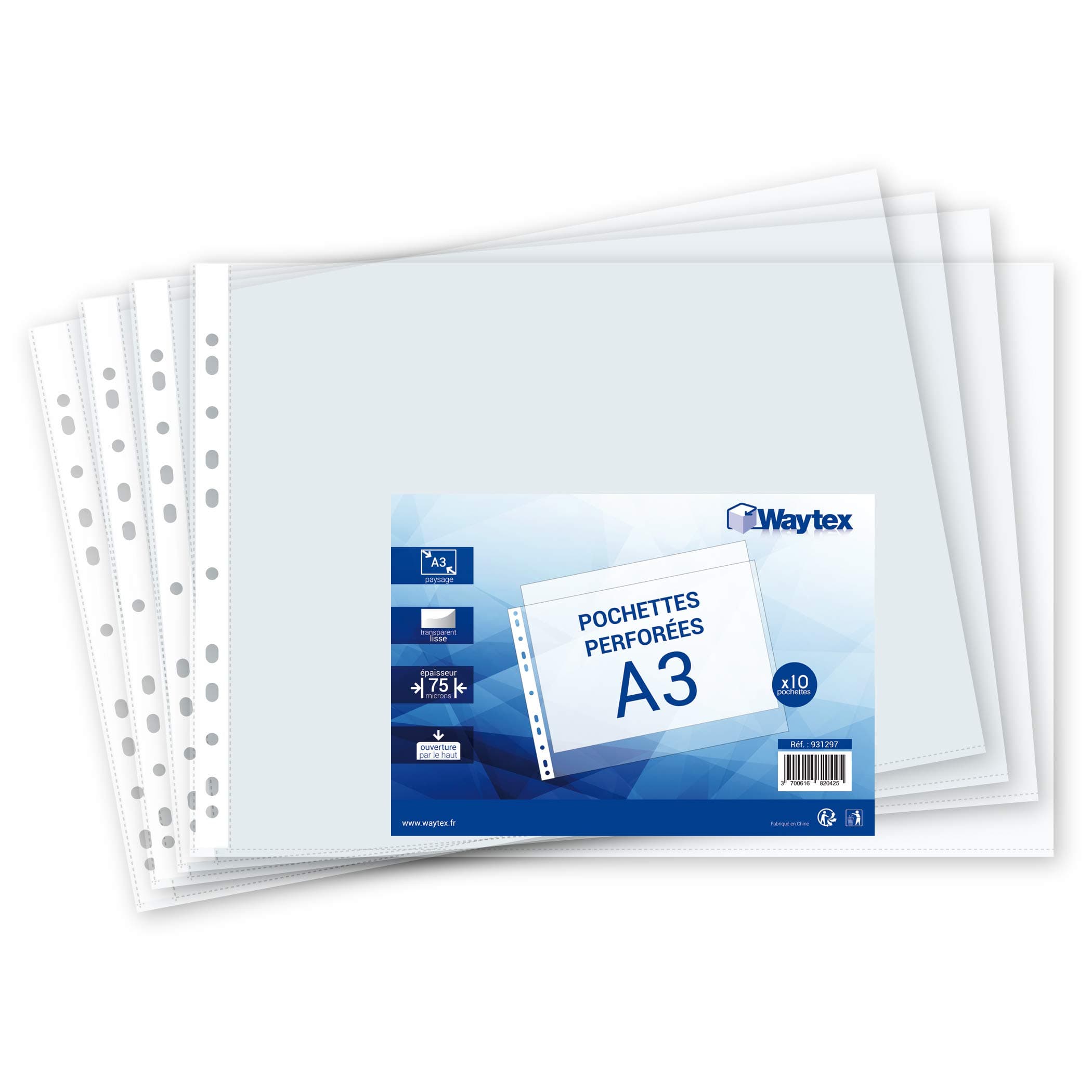 WAYTEX Punched Pocket Folder A3, Thick 7.5/100, Pack of 10 (Top Opening)