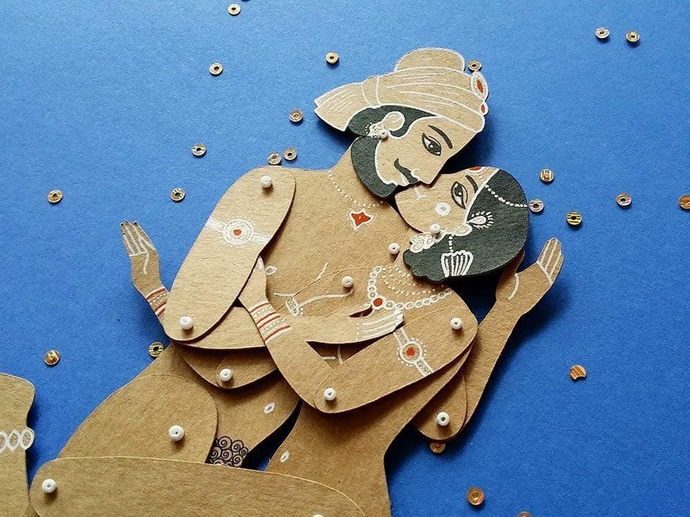 Kama Sutra articulated paper dolls, hand painted couple paper puppets with movable parts, Valentine's and boyfriend gift