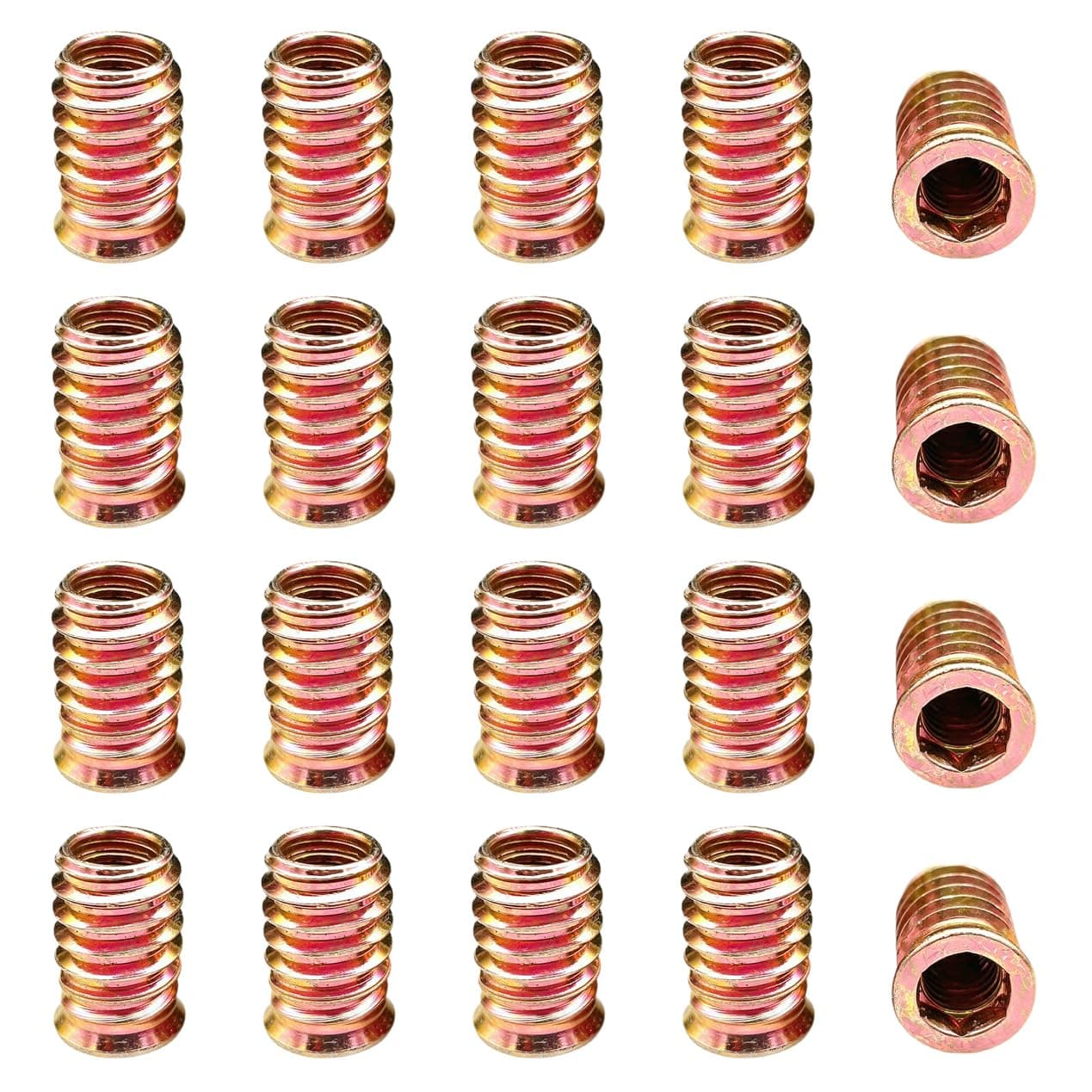 20 Pieces M8x20mm Wooden Furniture Threaded Insert Nuts Screw Insert Nut Internal Threads Furniture Screw Interface Hex Socket Drive Threaded Insert Nuts for Wood Furniture