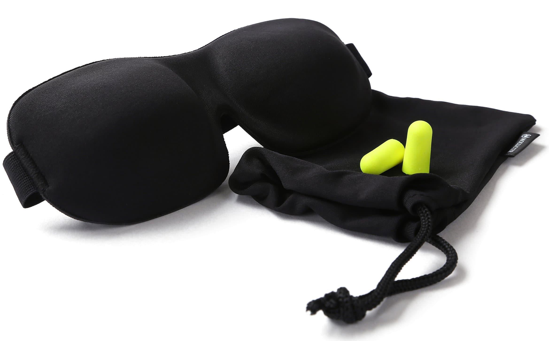 Molliccer Deep Eye Cups Soft Contoured Sleep Mask - Includes Cloth Carry Pouch and Ear Plugs -for Travel, Shift Work & Meditation Relaxation