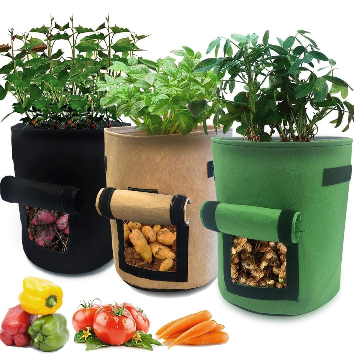 3 Pcs 10 Gallon Grow Bag Easy to Harvest Planter Pot with Flap and Handles Garden Planting Grow Bags for Potato Tomato and Other Vegetables Breathable Nonwoven Fabric Cloth