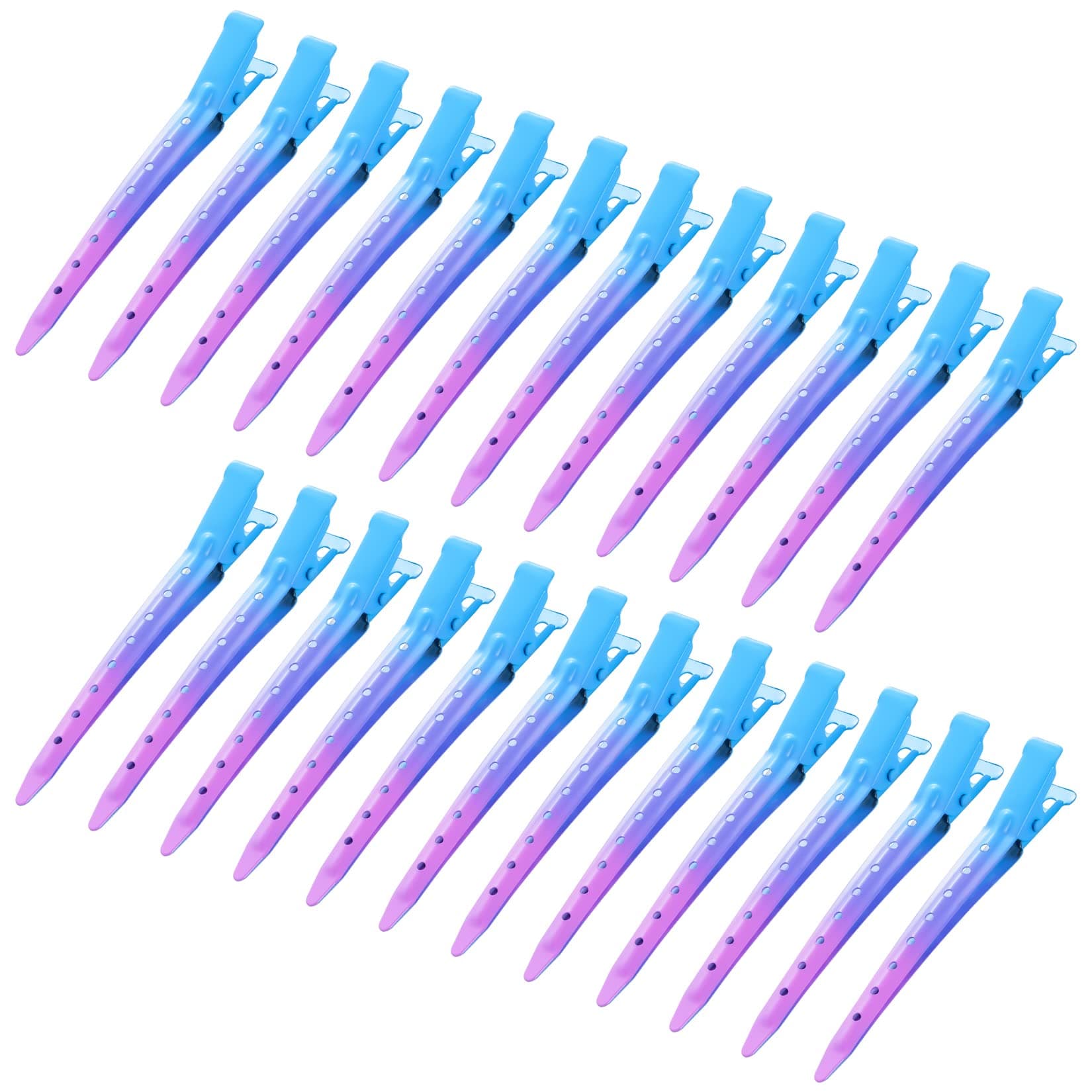 24 Packs Duck Bill Clips, Bantoye 3.35 Inches Rustproof Metal Alligator Curl Clips with Holes for Hair Styling, Hair Coloring, Gradient Blue