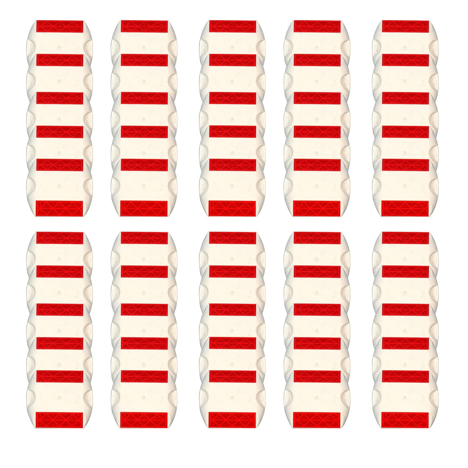 Road Reflectors White Body Street Pavement & Asphalt Studs Markers | Great Reflecting For Speed Bumps, Side walks Pedestrian Crossing, Freeways & Driveways | Industrial (Pack of 50)