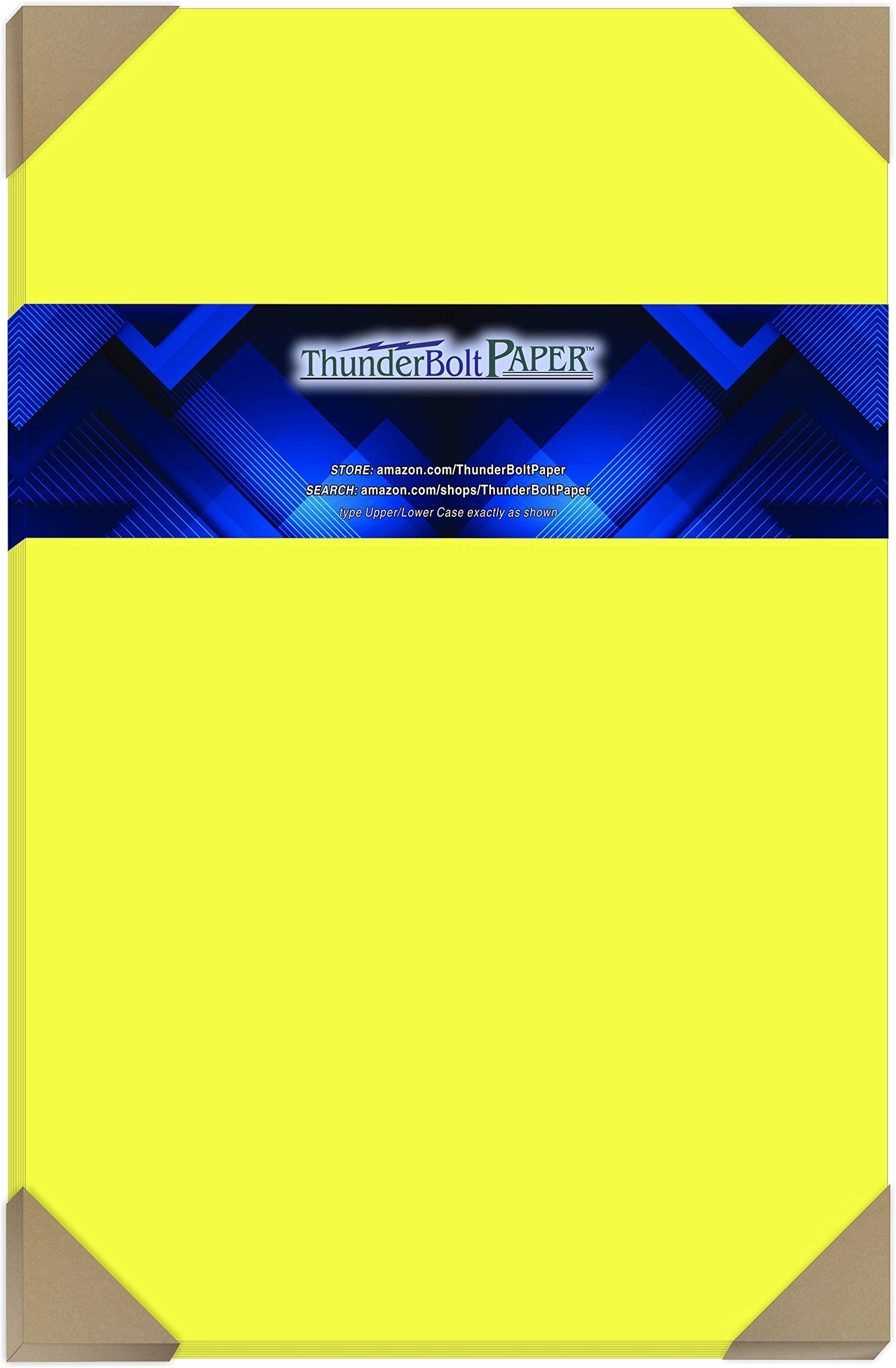 100 Neon Yellow Fluorescent Color Cardstock - 11" X 17" (11X17 Inches) Tabloid|Ledger|Booklet Size - 65# lb/pound Light Card Weight Cover Paper - Quality Printable Smooth Surface Sheets