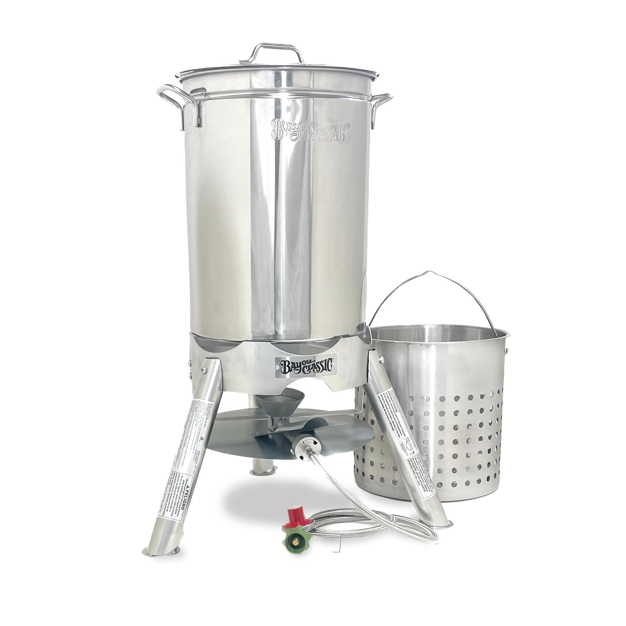 Boiler Cooker Kit - 58,000 BTU Burner, Basket, Lid, Hose - 44 Qt - Stainless Steel