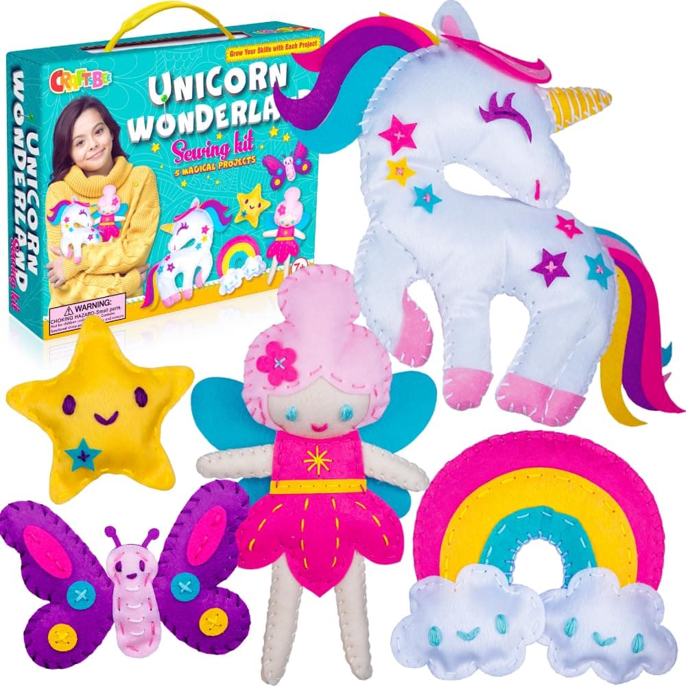Magical Unicorn Sewing Kit for Girls 7+ - Create 5 Adorable Felt Animals & a Cozy Pillow - Fun, Easy, and Educational DIY Craft