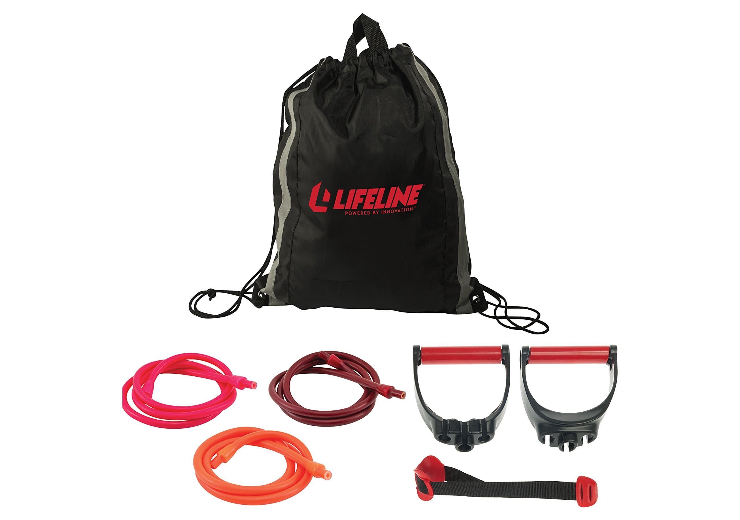 Lifeline Variable Resistance Trainer Kit with Adjustable Resistance Level Bands for More Workout Options - Includes Triple Grip Handles, Door Anchor, Three 5ft Exercise Tubes and Carry Bag