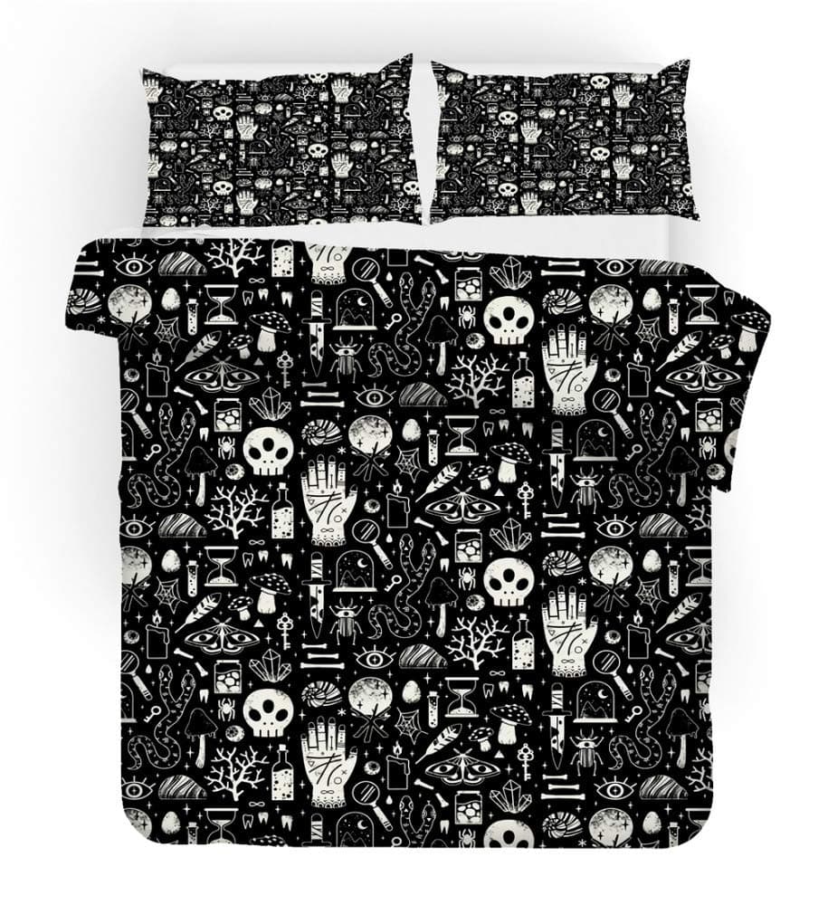 REALIN Divination Series Duvet Cover Set Witchcraft Bedding Cartoon Little Pattern Bed Sets 2/3/4PCS Quilt Covers/Sheets/Pillow Shams,Twin/Full/Queen/King (G,King-229x259cm-4PCS)