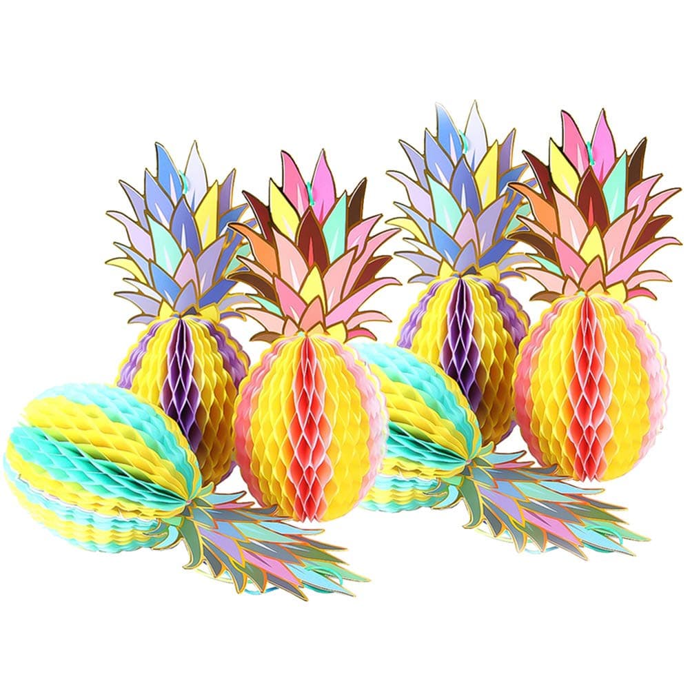 ECOLOG 6 Pcs Paper Pineapples, Colorful Tissue Pineapple Honeycomb Table Party Supplies Hanging Decoration for Tropical Luau Hawaiian Theme Wedding Home Decor Jungle Party Supplies Beach Decor (C)