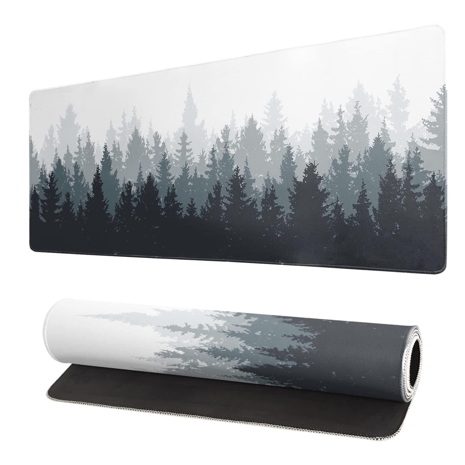 Desk Mat,Large Mouse Pad 31.5x11.8 Inch XL Extended Gaming Mouse Pad Mat with Non-Slip Base Stitched Edges Mousepad for Computer,Office,Keyboard and Laptop - Fog Misty Forest