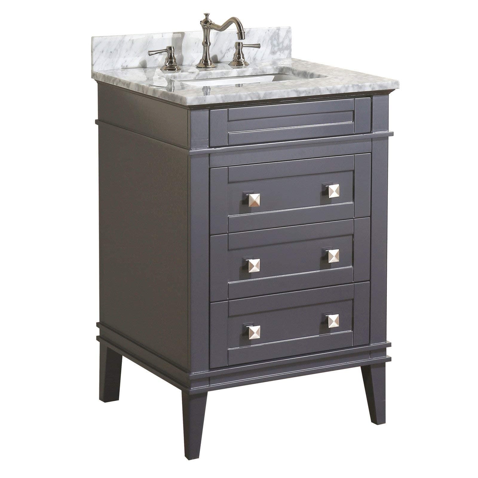 Kitchen Bath Collection KBC-L24GYCARR Eleanor Bathroom Vanity with Marble Countertop, Cabinet with Soft Close Function & Undermount Ceramic Sink, 24", Carrara/Charcoal Gray