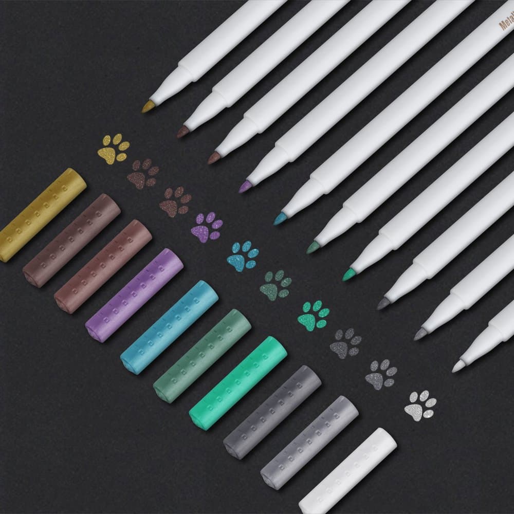 Tanmit Metallic Markers Painting Pen 10 Colors Calligraphy Bullet Journal Pens for DIY Card Making Drawing Lettering Coloring Highlighter Wine Glass