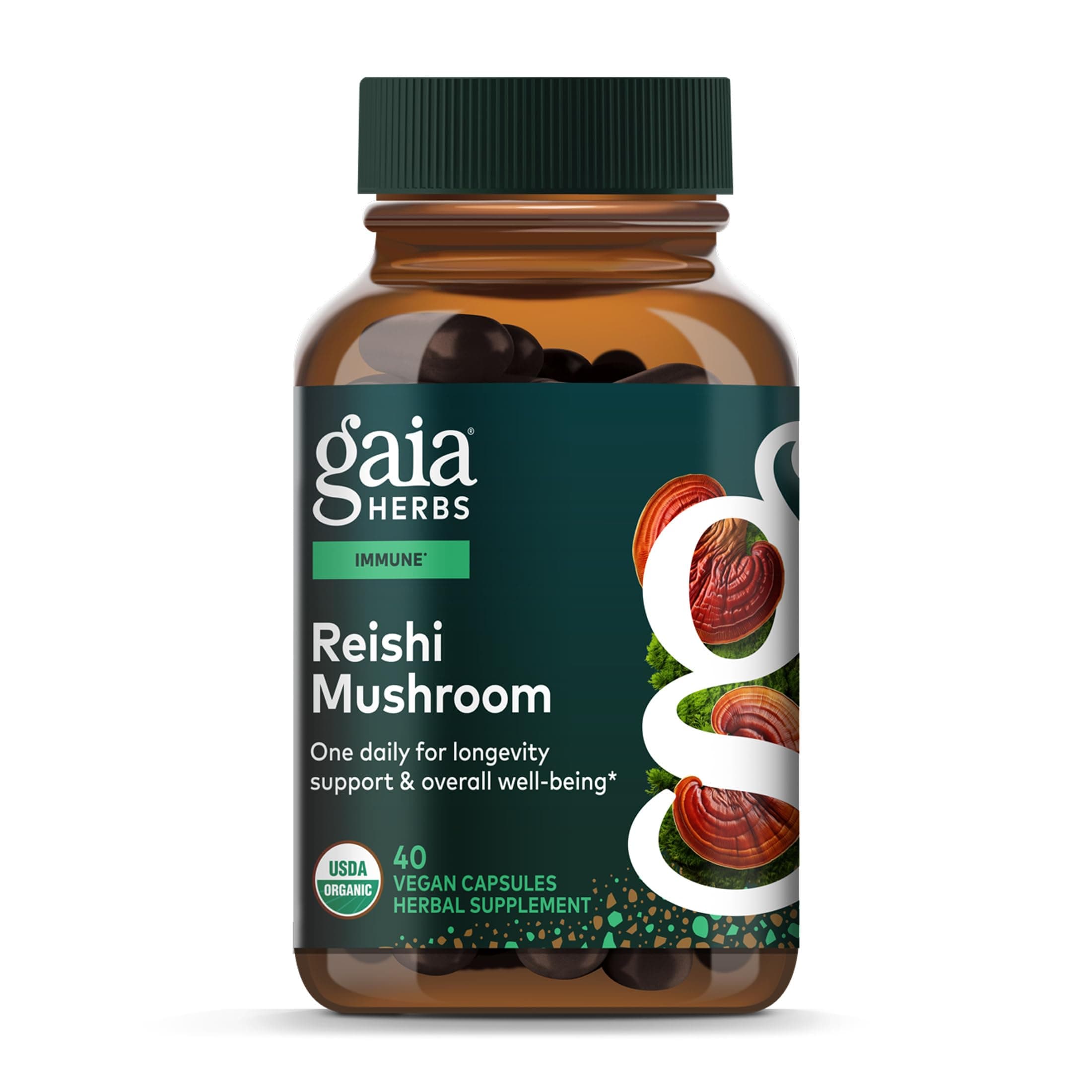 Reishi Mushroom - Traditionally Used to Support a Healthy Immune System & Heart Health - Adaptogen Herbal Supplement for Longevity Support* - 40 Vegan Liquid Phyto-Capsules (40 Servings)