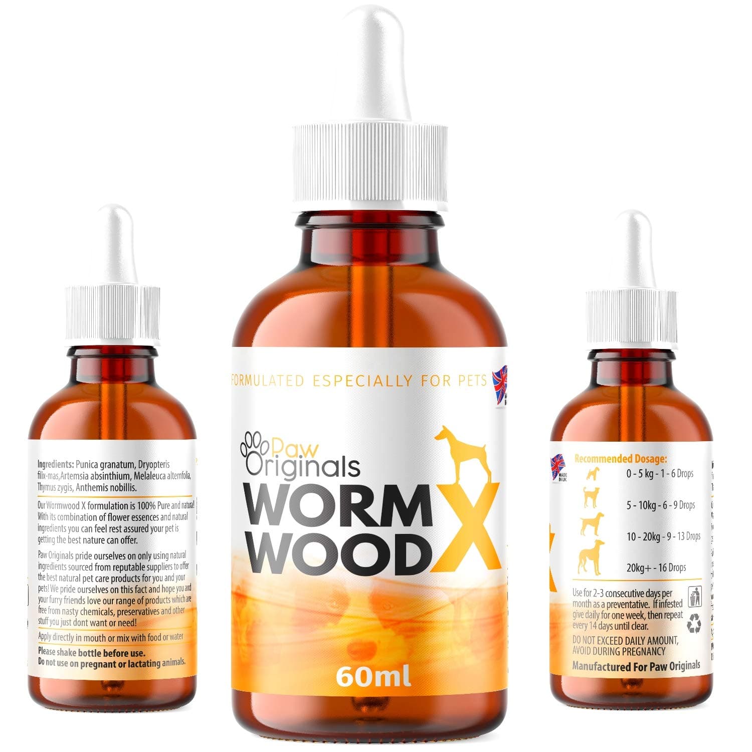 Paw Origins 100% Natural Wormwood Formula - Natural Alternative to Chemical Products - Benefits Intestinal Hygiene - For Dogs, Cats, Poultry, Birds, Ferrets, Rabbits & Pets