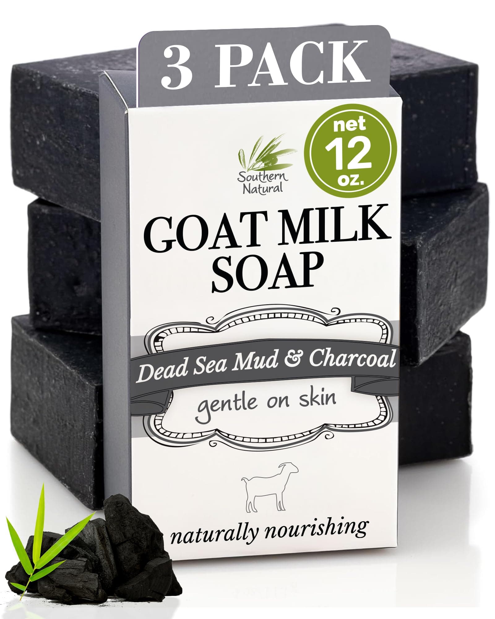 Dead Sea Mud Soap Bars For Psoriasis, Eczema & Acne. 100% Natural. Made With Activated Charcoal, Goat Milk & Essential Oils. Face Soap or Body Soap. For Men, Women & Teens. 3 Bar Pack (120ml bars)