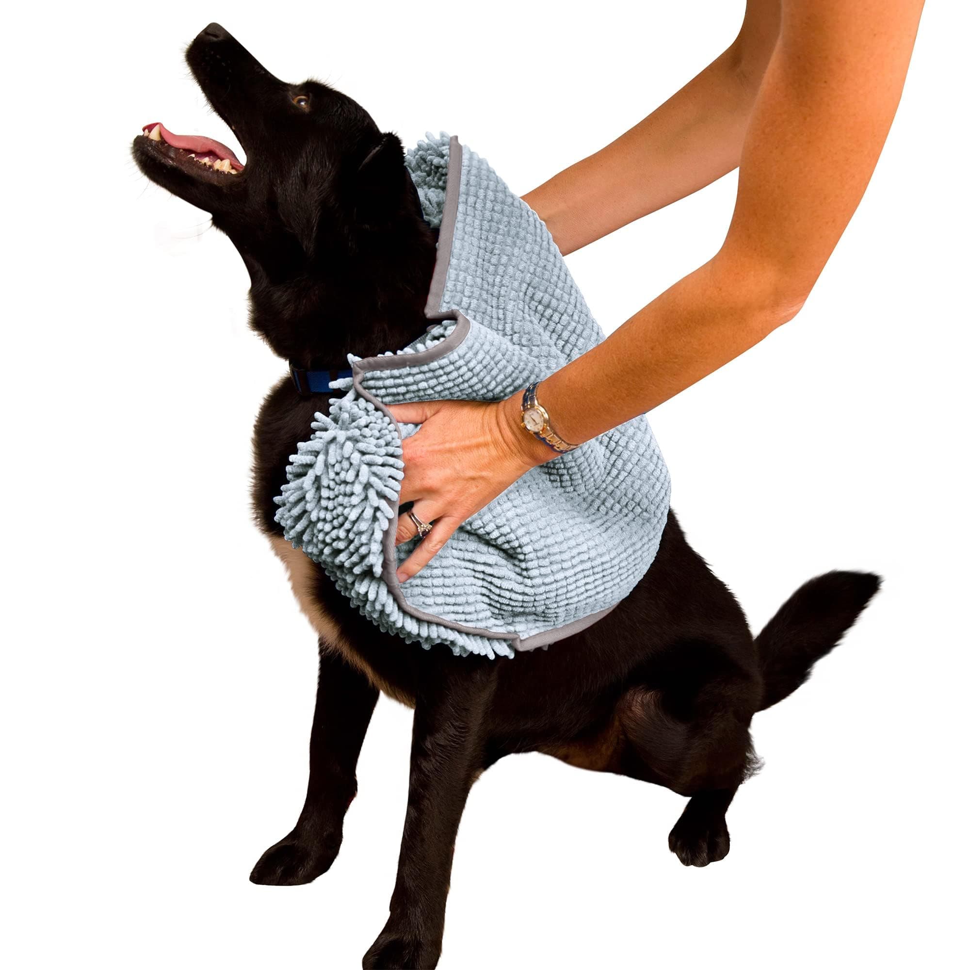 Soggy Doggy Super Shammy Dog Towel - Microfiber Chenille Towel for Drying Dogs and Cleaning Paws - Fast Drying with Hand Pockets for Ease (Gray, 31” x 14”)