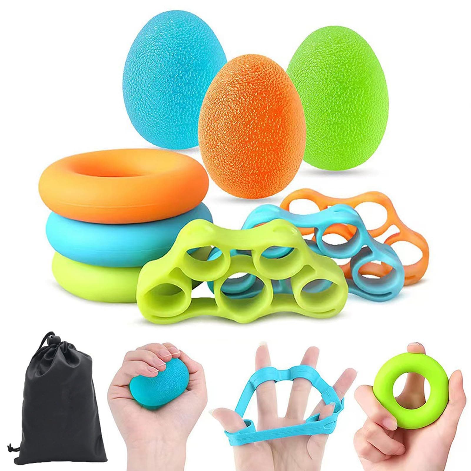 9Pcs Set Hand Grip Strengthener,Finger Exerciser Stress Relief,Hand Squeeze Ball Kit for Grip Strength,Silicone Finger Gripper, Trainer for Relieve Wrist,Muscle Training,Sports,Fitness