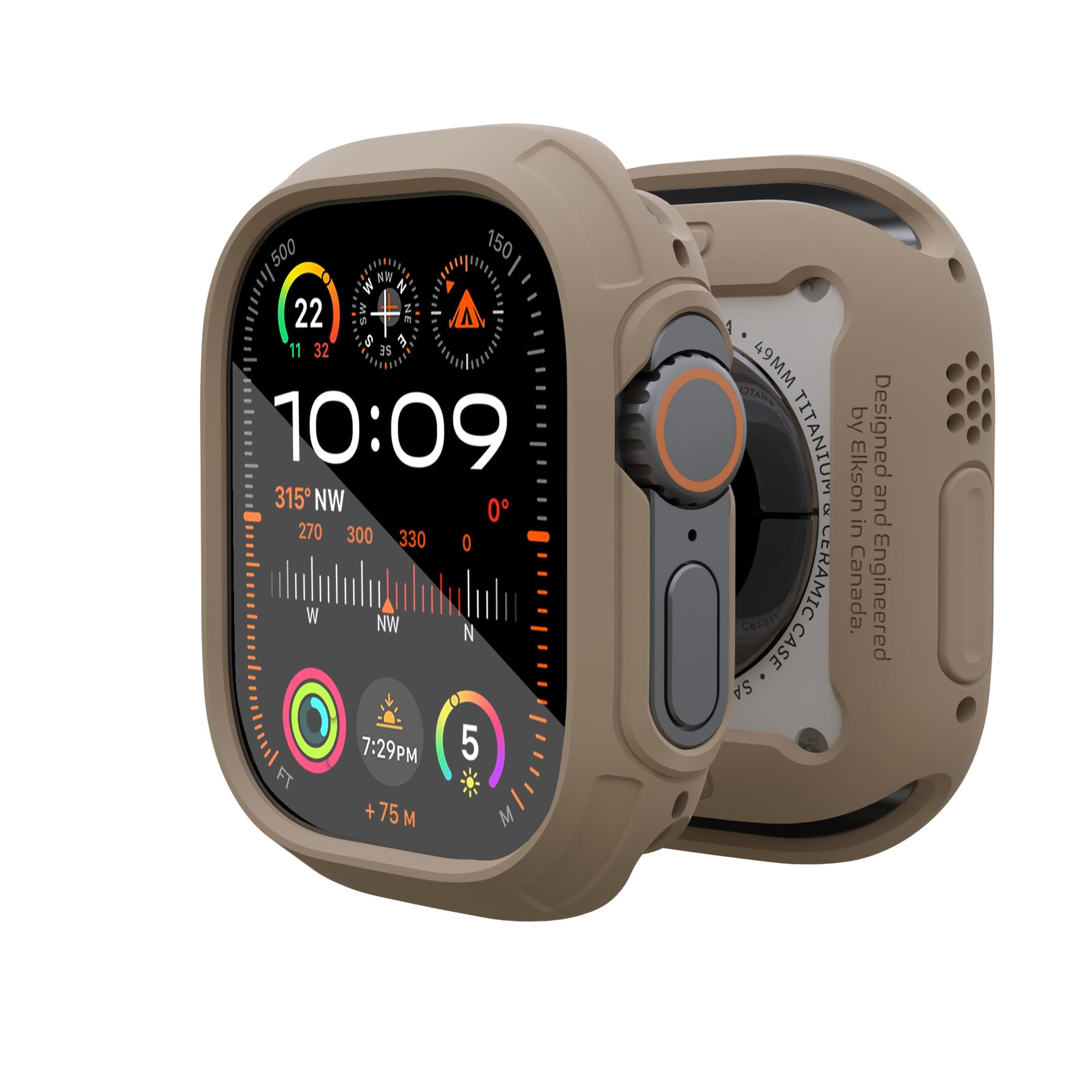 elkson Made for Apple Watch Ultra 3/2/1 Bumper Case 49mm Screen Protector Tempered Glass, Quattro Max Series Rugged for iWatch, Military Grade Durable Protective Cover, Flexible Shock Proof, Tan