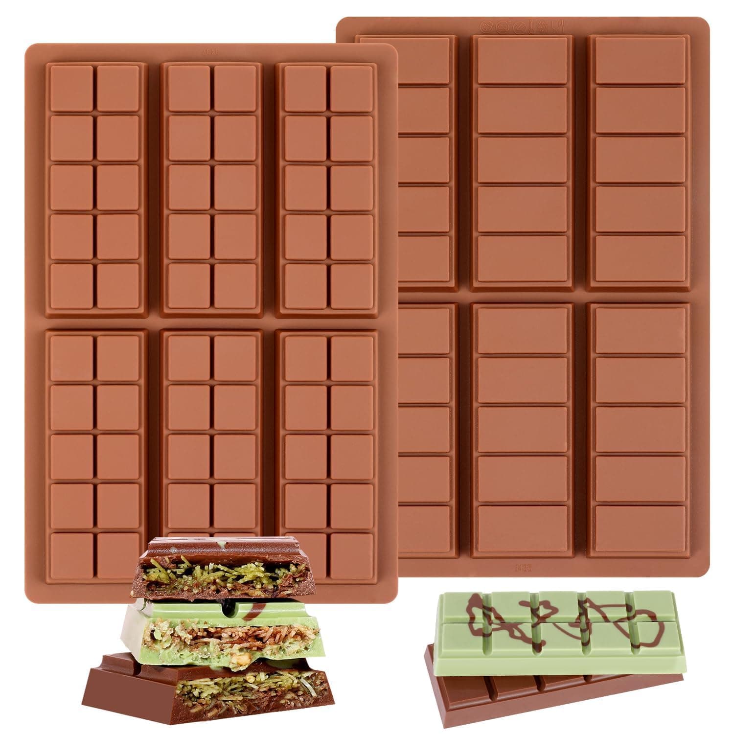 Chocolate Bar Mold - Non-Stick Silicone Chocolate Molds, Food Grade Dubai Deep Chocolate Bar Mold for Milk Pistachio - Set of 2
