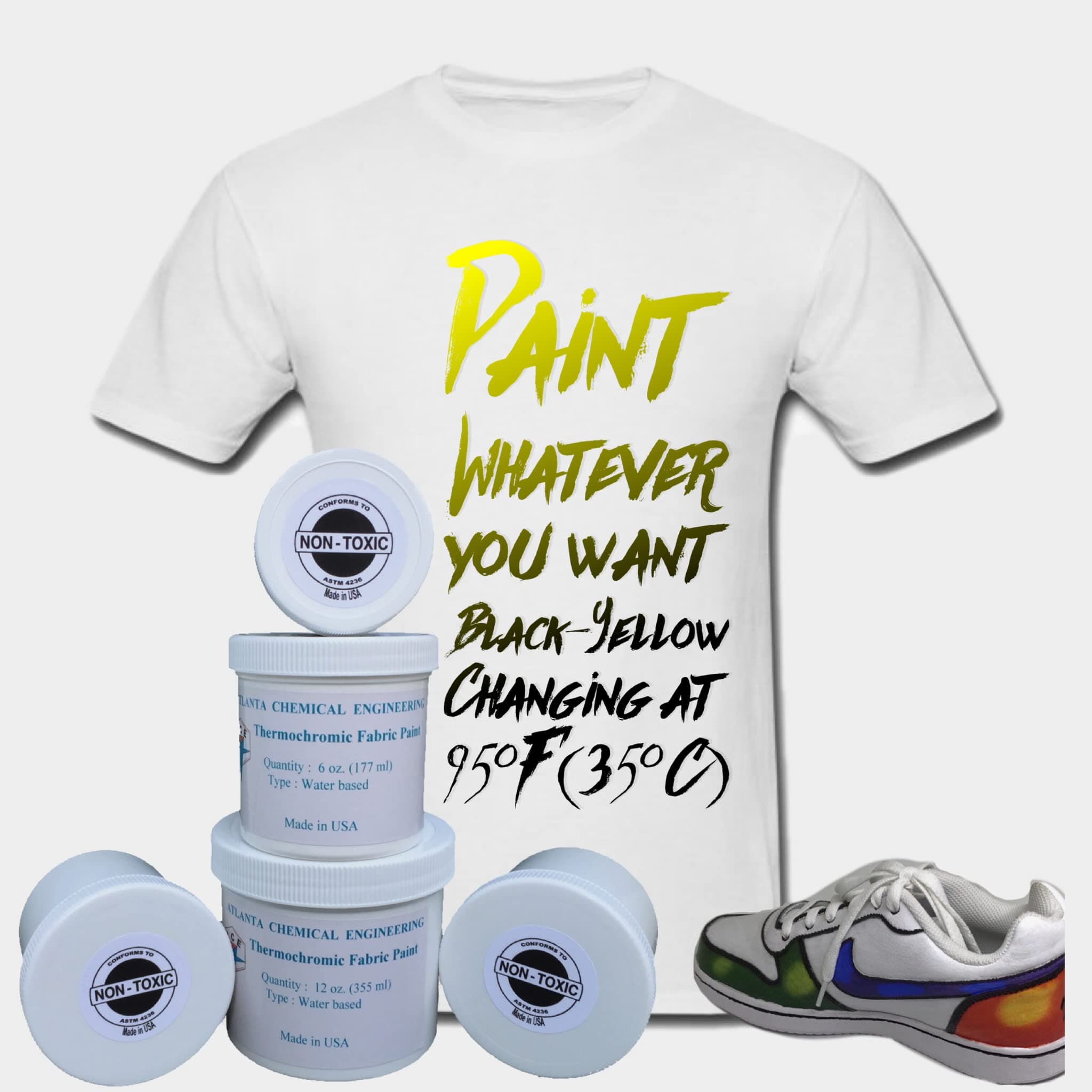 Temperature Activated Color Changing Thermochromic Fabric Paint (2 oz, Black-Yellow 95F/35C)