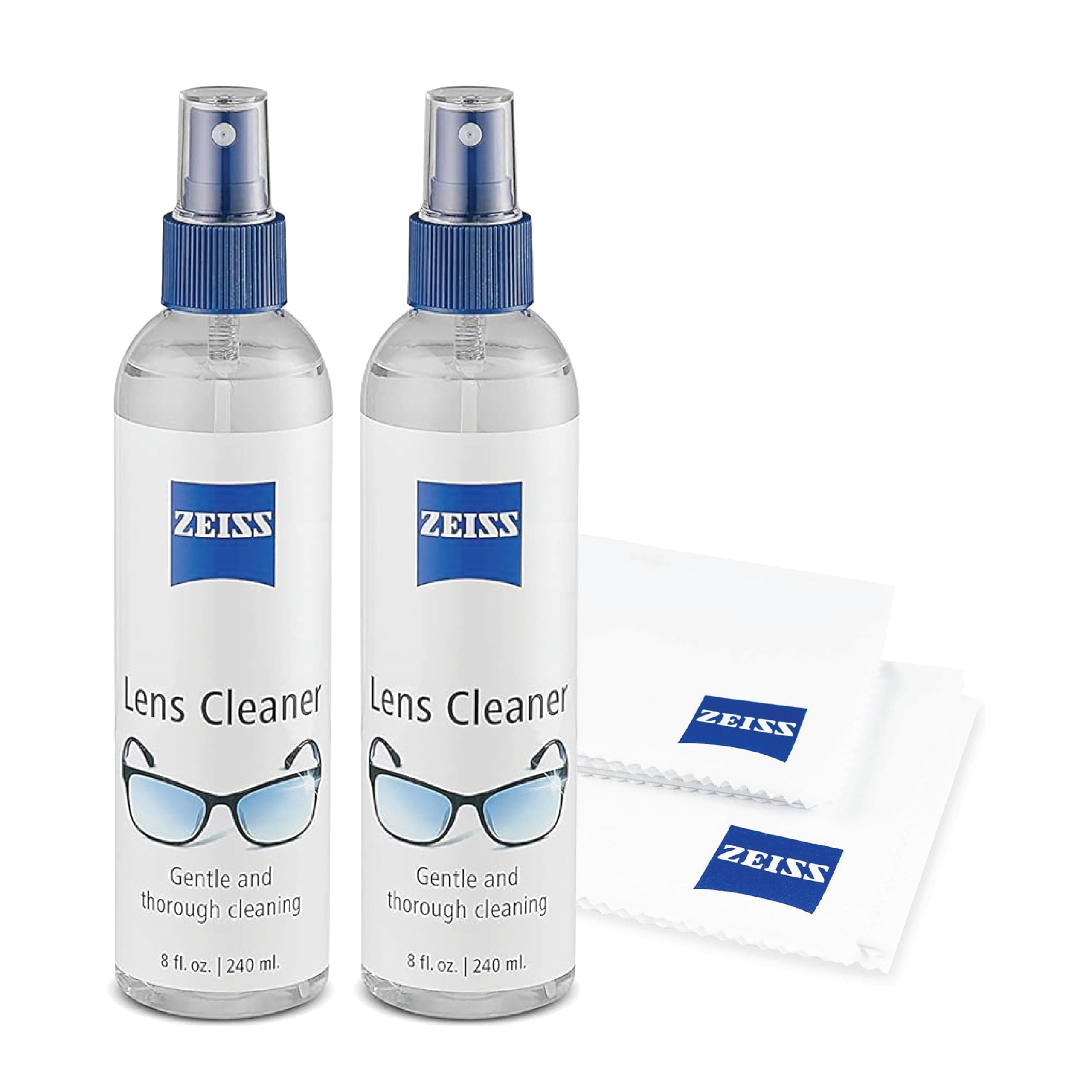 Zeiss Lens Care Pack – Two 8 oz Bottles of Lens Cleaner, Two Microfiber Cleaning Cloths