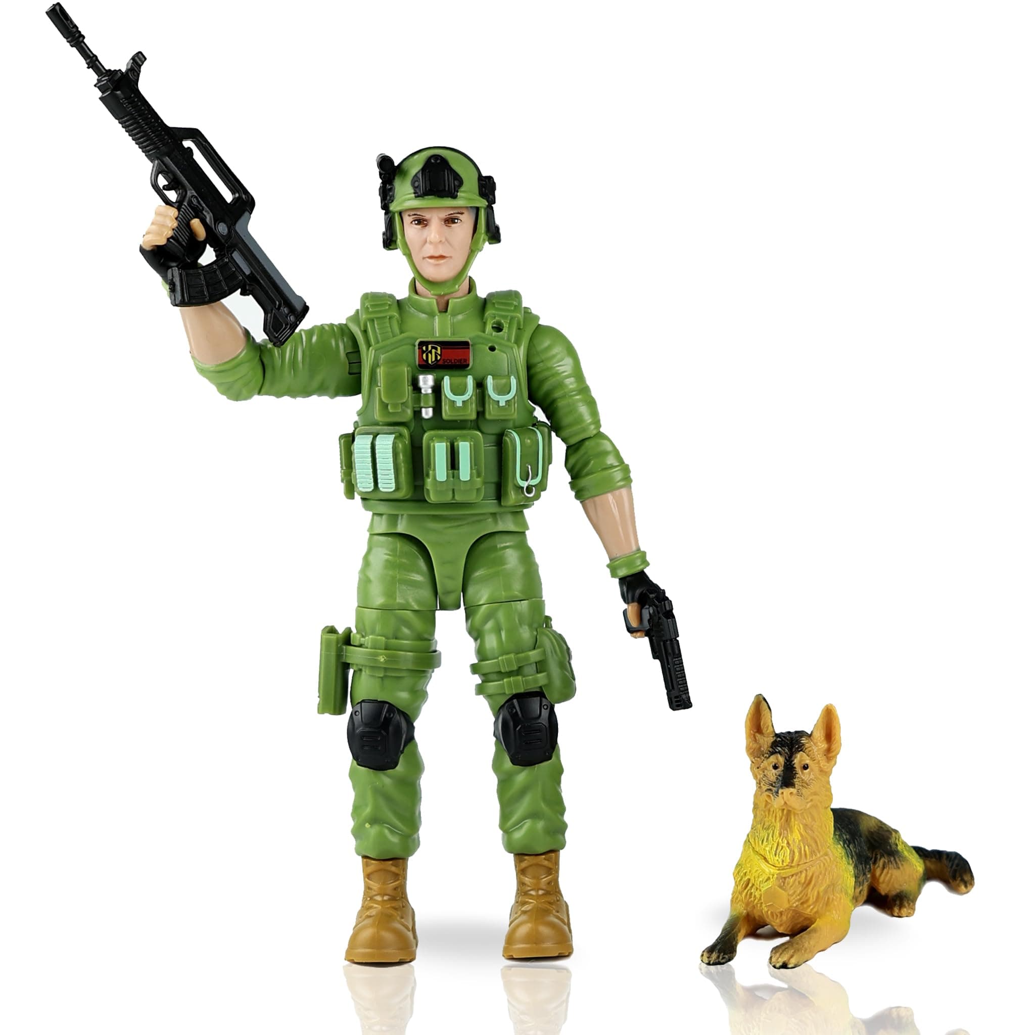 Army Soldiers Action Figures Set, 7.5 Inch 15 Joints Can Gnaw, Realistic Military Game for Kids 3+ (Green)