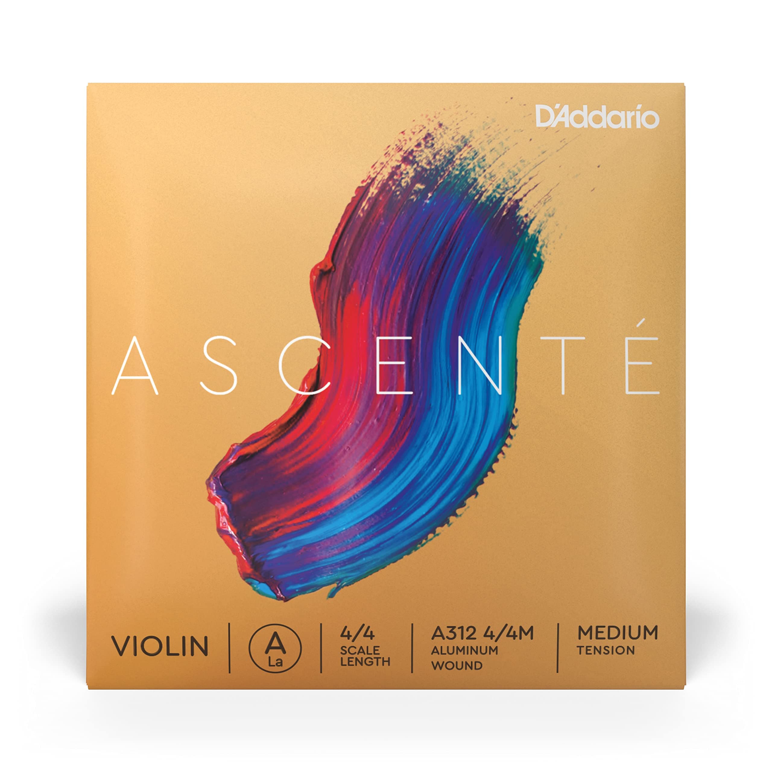 D'Addario Ascente Violin Strings - Violin Strings with Ball Ends, Synthetic Core - A312 4/4M - A String - 4/4 Scale - Medium Tension