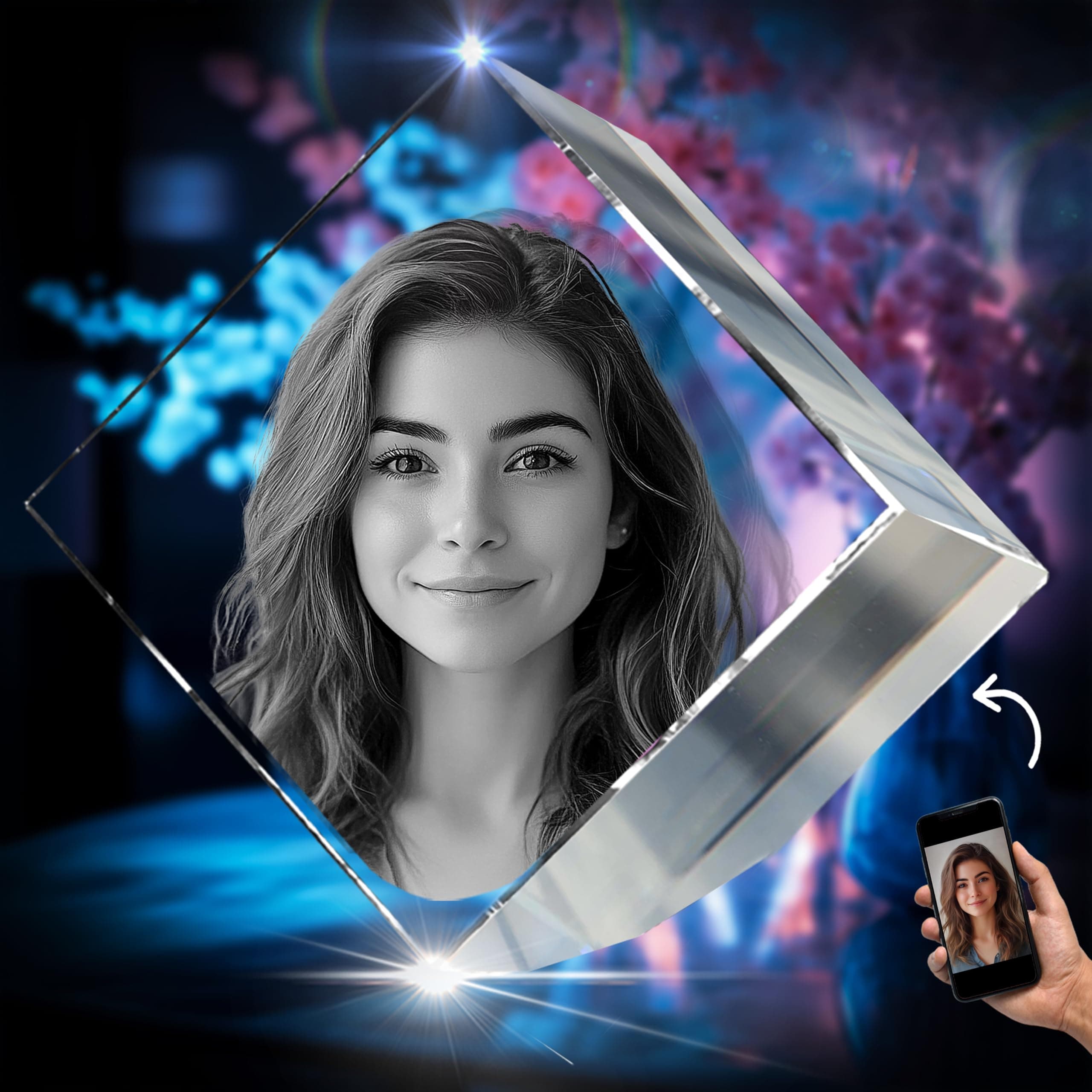 3D innovation 3D Crystal Photo, Personalized Memorial Gifts for Mom, Dad, Wife, Men, Pets, Diamond Custom Laser Etched Crystal Detail Glass Picture in Crystals, Sympathy Gifts for Loss of Loved One