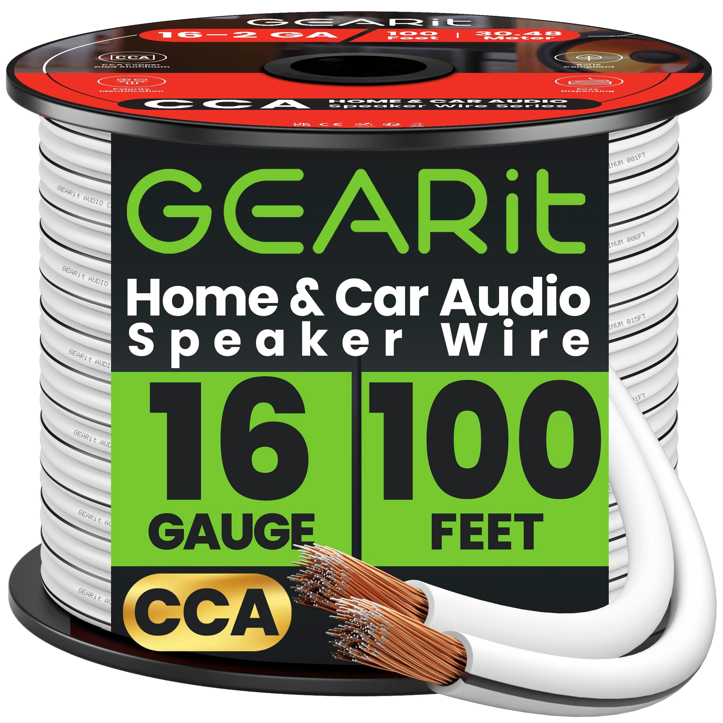16AWG Speaker Wire, Pro Series 16 Gauge Speaker Wire Cable (100 Feet / 30.48 Meters) Great Use for Home Theater Speakers and Car Speakers, White