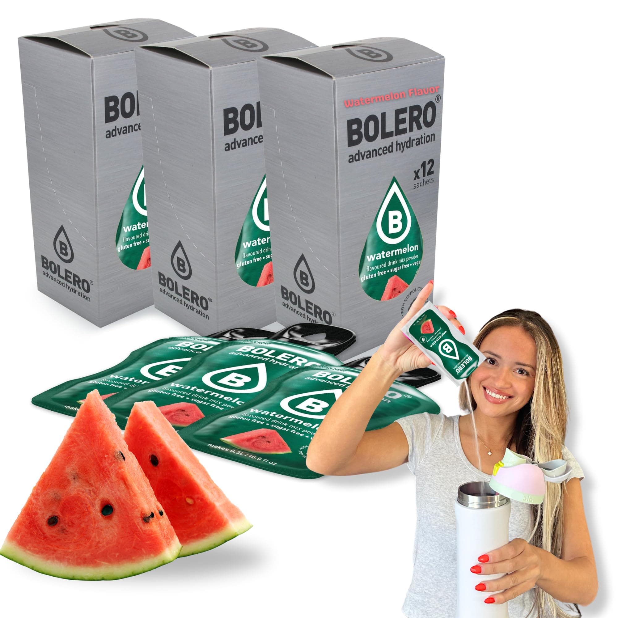 Bolero- Sugar Free Drink Mix Packets Watermelon Fruit Flavors | Powdered Flavored Water Packets | 36 Small Sachet On The Go Packets