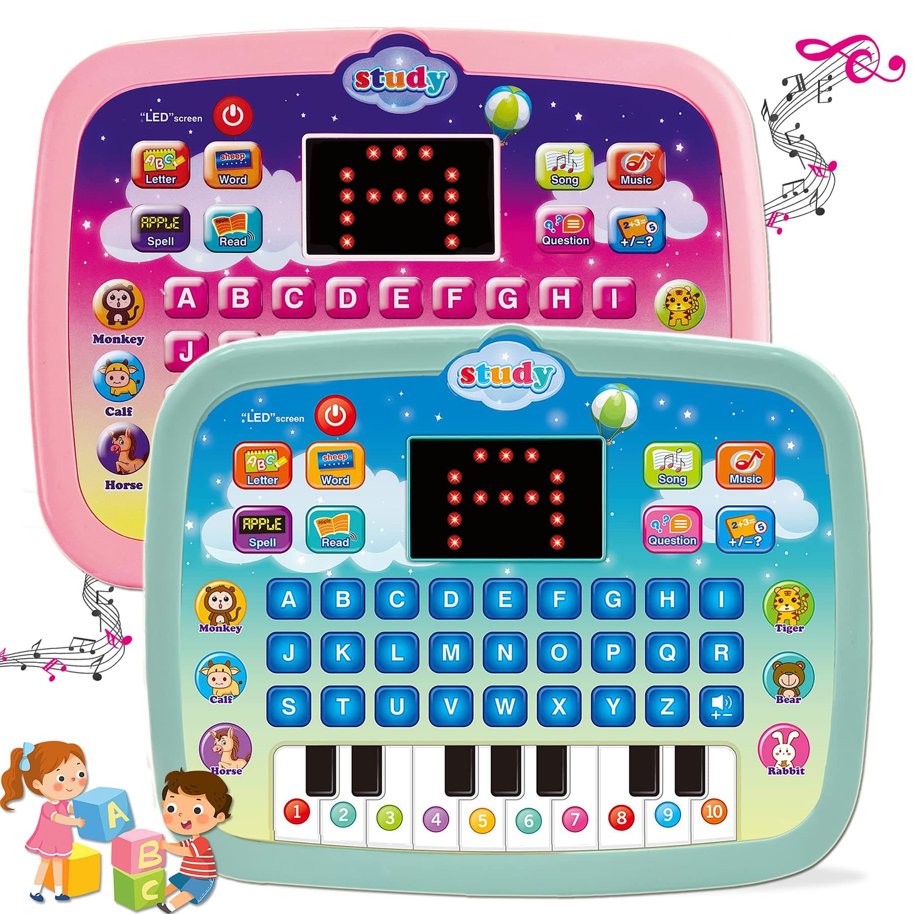 Kids Learning Pad Tablet Toddler with LED Screen Teach Alphabet Numbers Word Music Math Early Development Interactive Electronic Toy for Toddler Ages 3 4 5 6