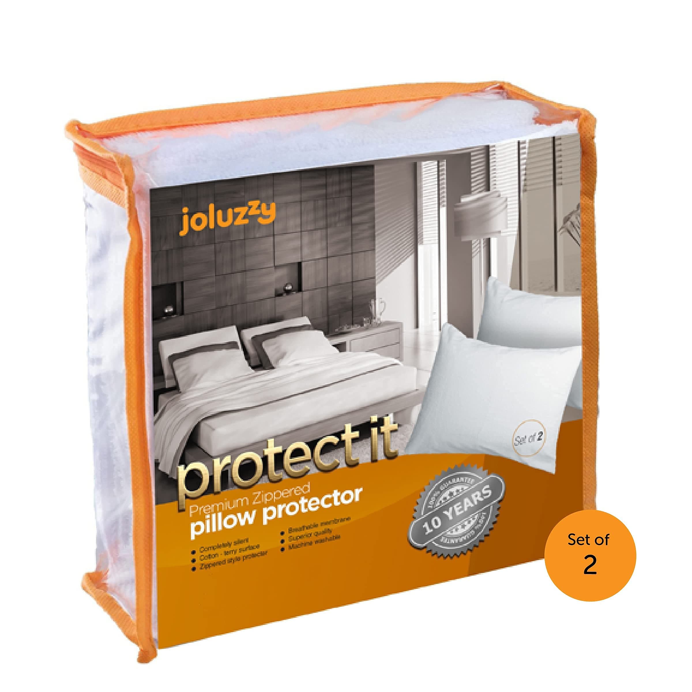 joluzzy Terry Cotton Pillow Covers 21" x 32", Zippered Pillow Protector Encasement, Waterproof, Breathable, Comfortable and Noiseless (Set of 2, Queen)