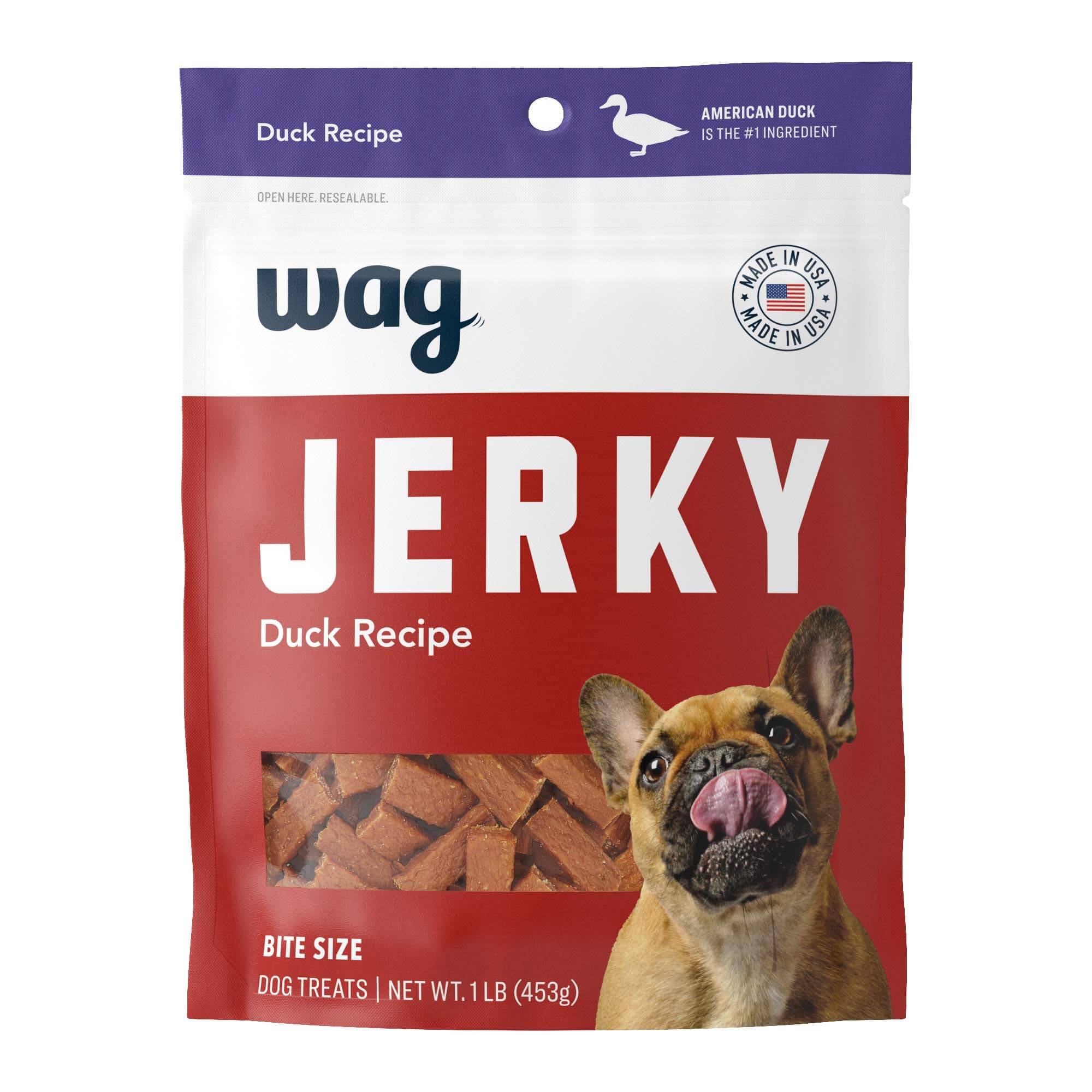 Amazon Brand - Wag Soft & Tender American Jerky Dog Treats – Duck Bites, 16 Ounce (Pack of 1)