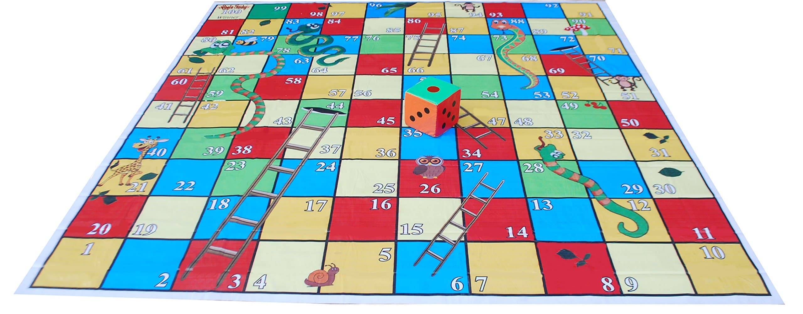 Atpata Funky All 100 Blocks 10X10 Feet Giant Outdoor Snakes & Ladders Lifesize Floor Game Mat with Jumbo Dice (Jungle Theme)