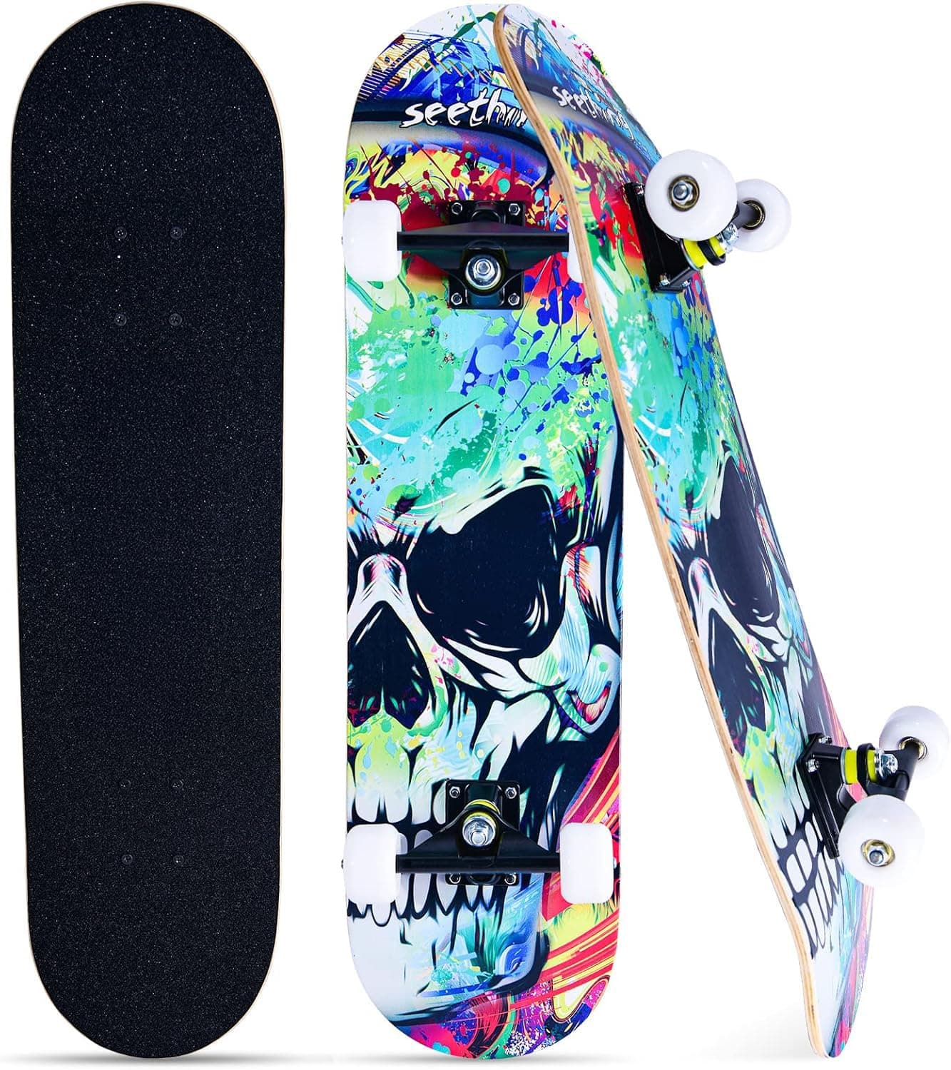 Skateboards for Beginners Kids Boys Girls and Adults,31''x8'', 7-Layer Maple, Double Kick Concave, Fascinating Cool, Solid&Durable