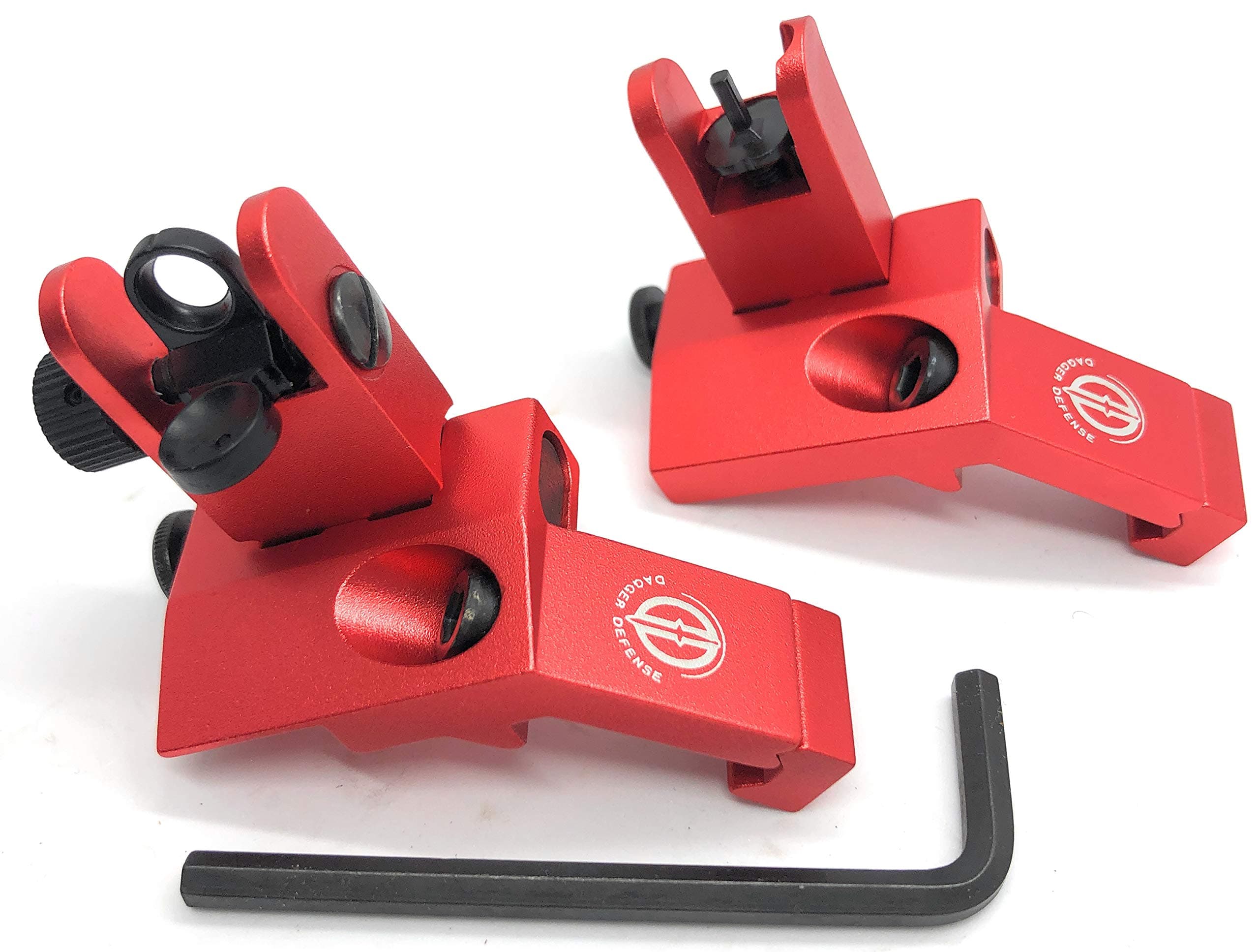 DD DAGGER DEFENSE -Combat Vet Owned Company- Red Colored flip up BUIS 45 Degree Rail Mounted Backup Iron Sights.