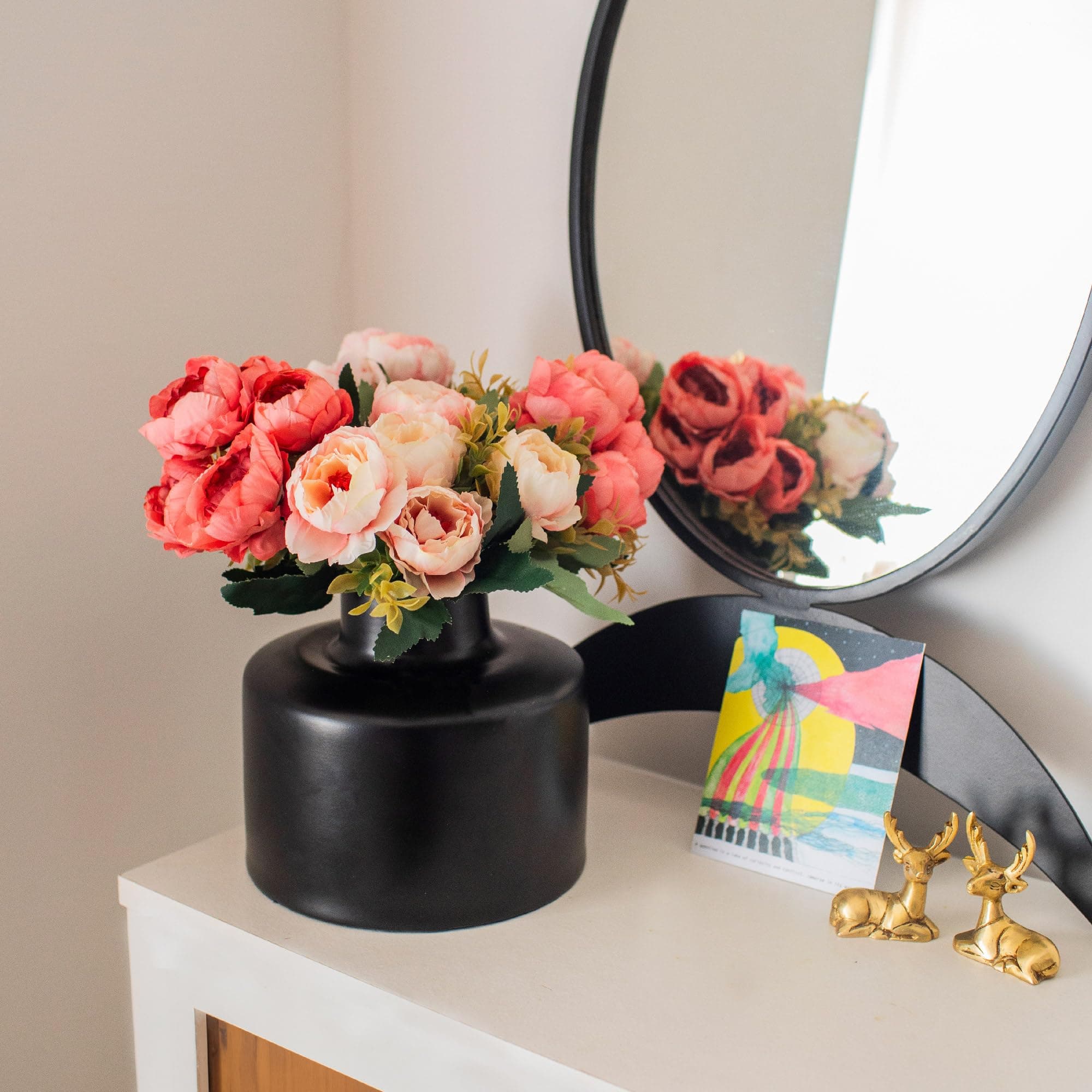 10Club Matt Black Metal Vase | Elegant Flower Vase for Home Decor | Durable Metal - 1Pc