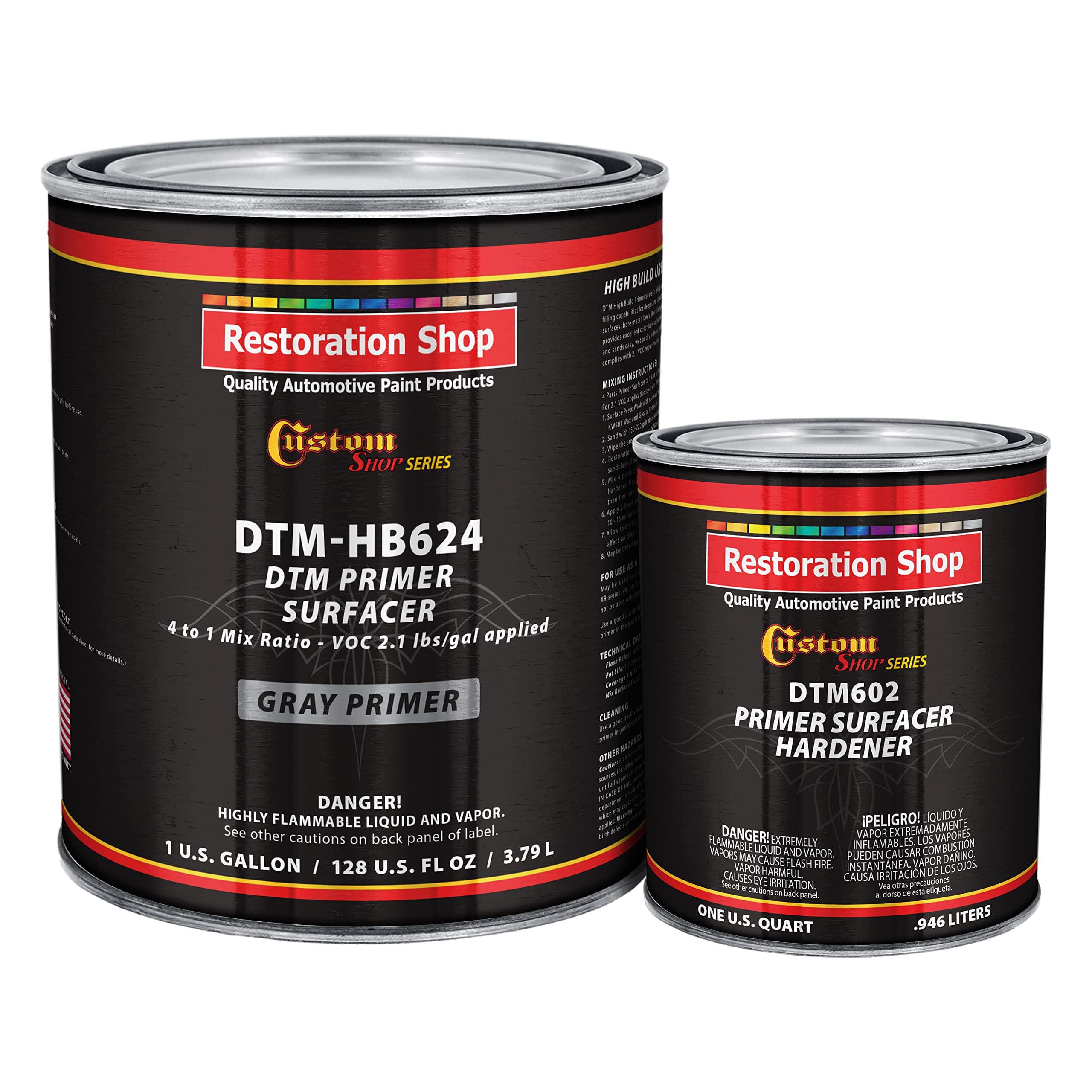 Gray DTM High Build Urethane Primer Surfacer 2.1 VOC (1-1/4 Gallon Kit) High-Performance Direct to Metal Primer for Automotive and Industry use Kit= 1 Gal. of DTM Primer and 1 Qt. of Hardener