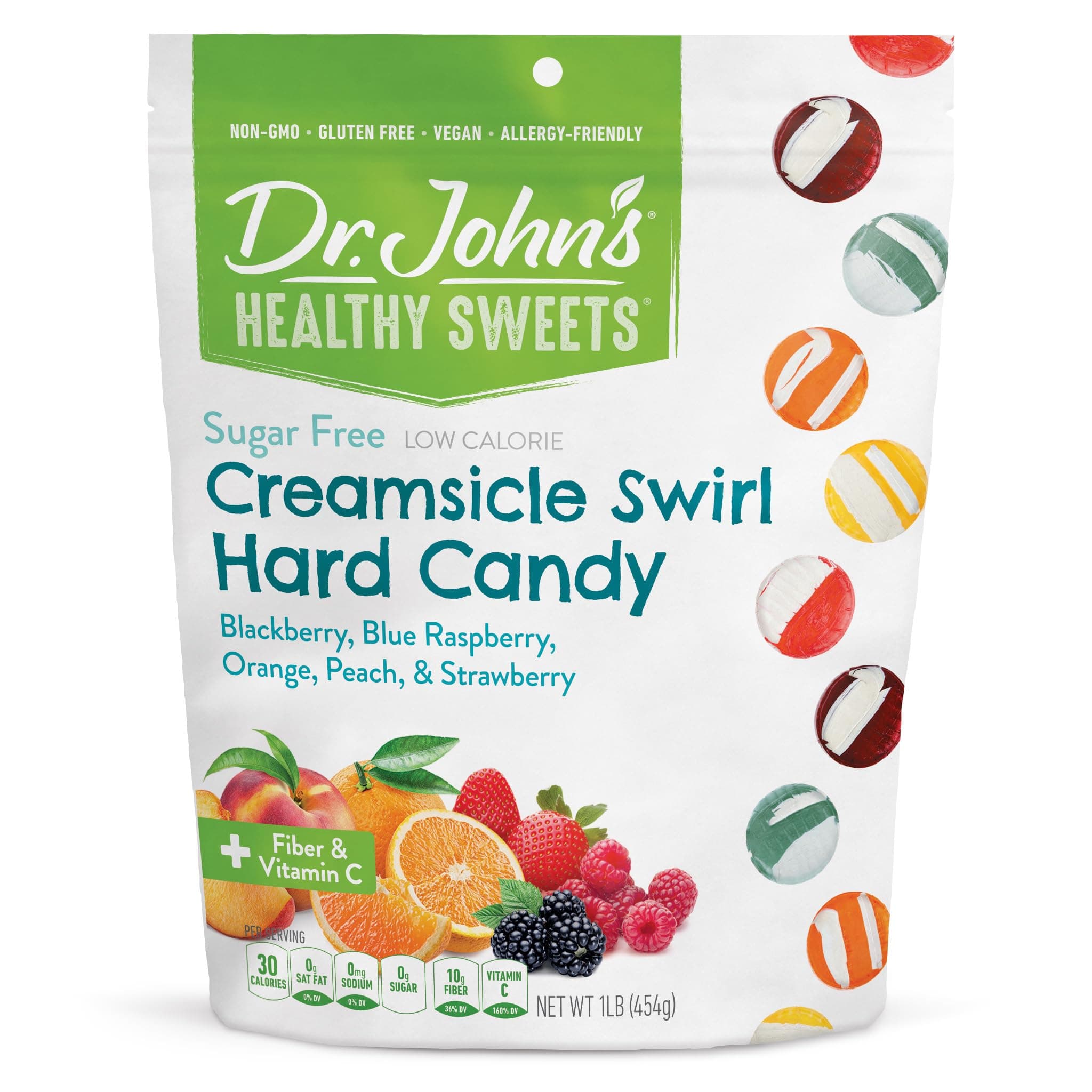 Creamsicle Swirl Hard Candy with Zero Sugar, Dye-Free, Plant Based, Keto Friendly, 100 Count, 1 LB Bag