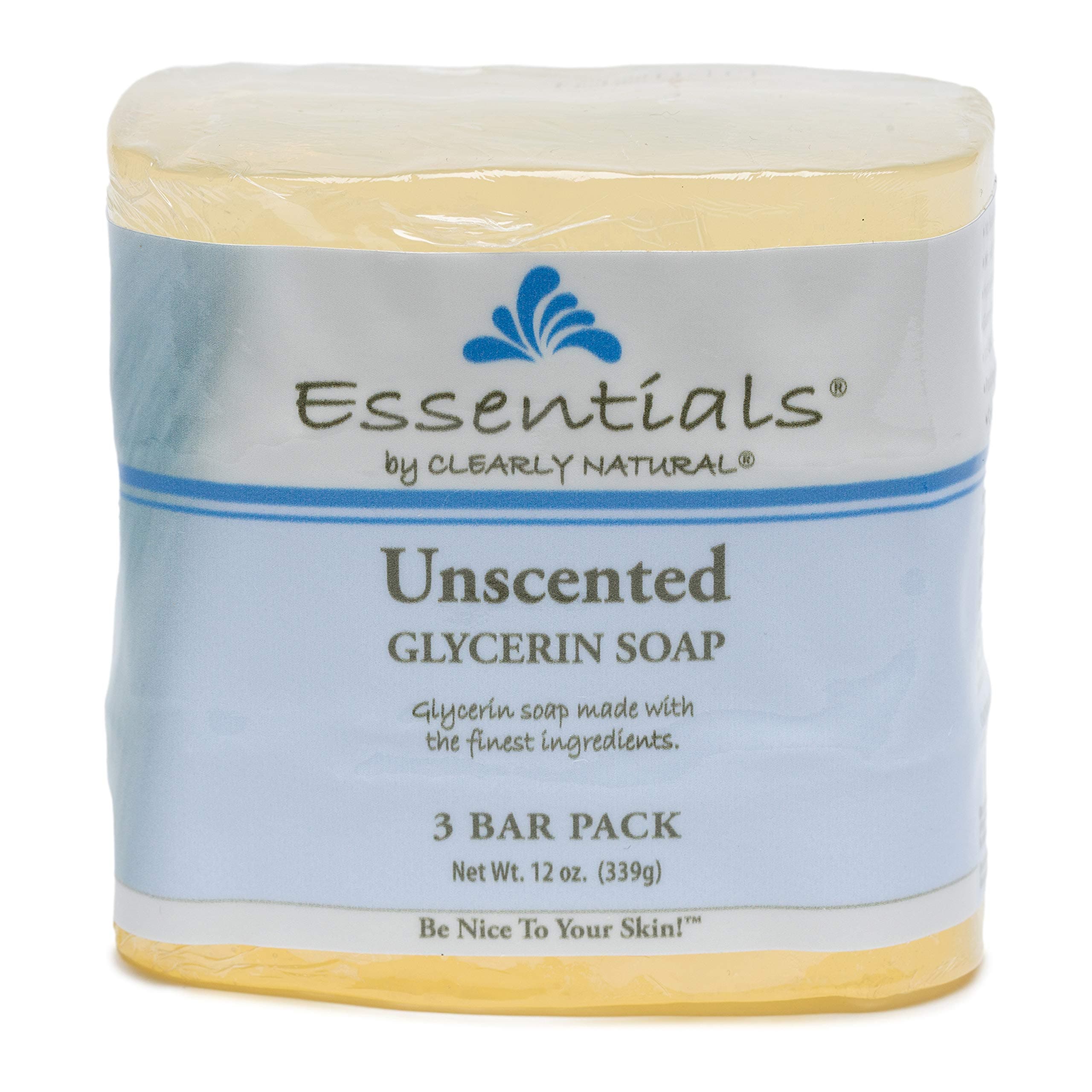 Clearly Natural Essentials Glycerin Bar Soap, Unscented, 4 Ounce, Pack of 3 (Packaging May Vary)