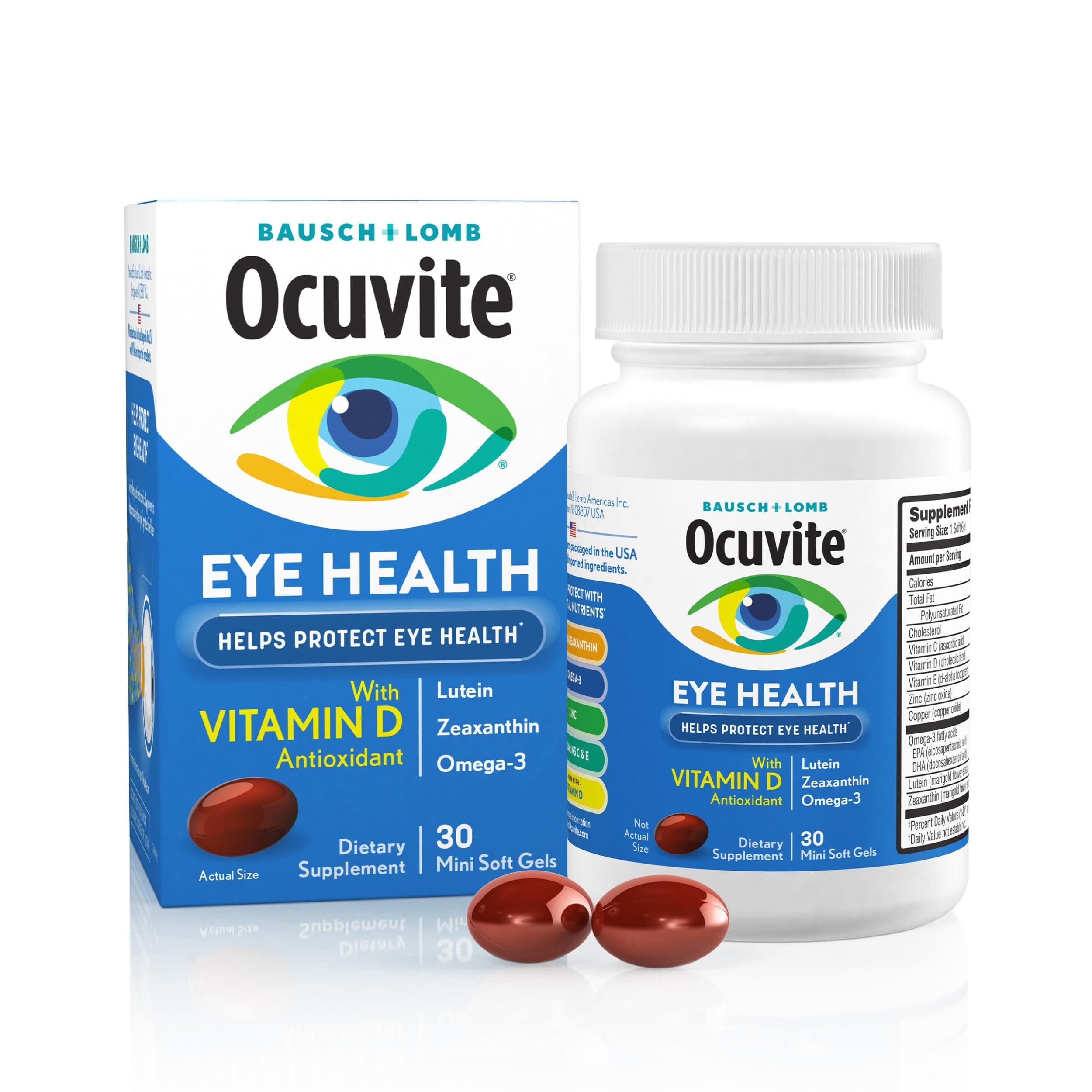 Bausch & Lomb Eye Vitamin and Mineral Supplement Eye Health Formula with Lutein, Zeaxanthin, and Omega-3, (30 Count Bottle)
