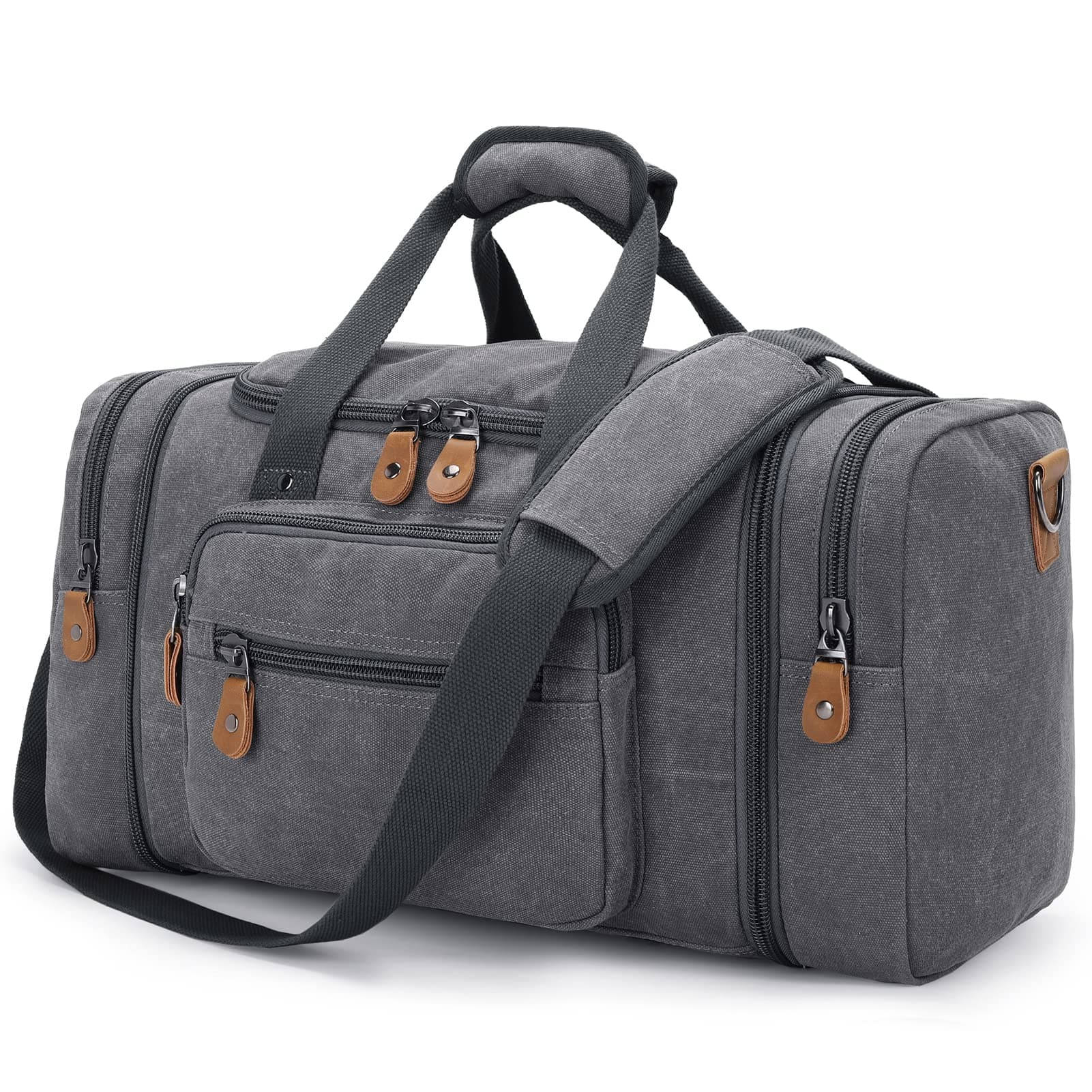 Canvas Duffle Bag for Travel, 60L Duffel Overnight Weekend Bag (Gray)
