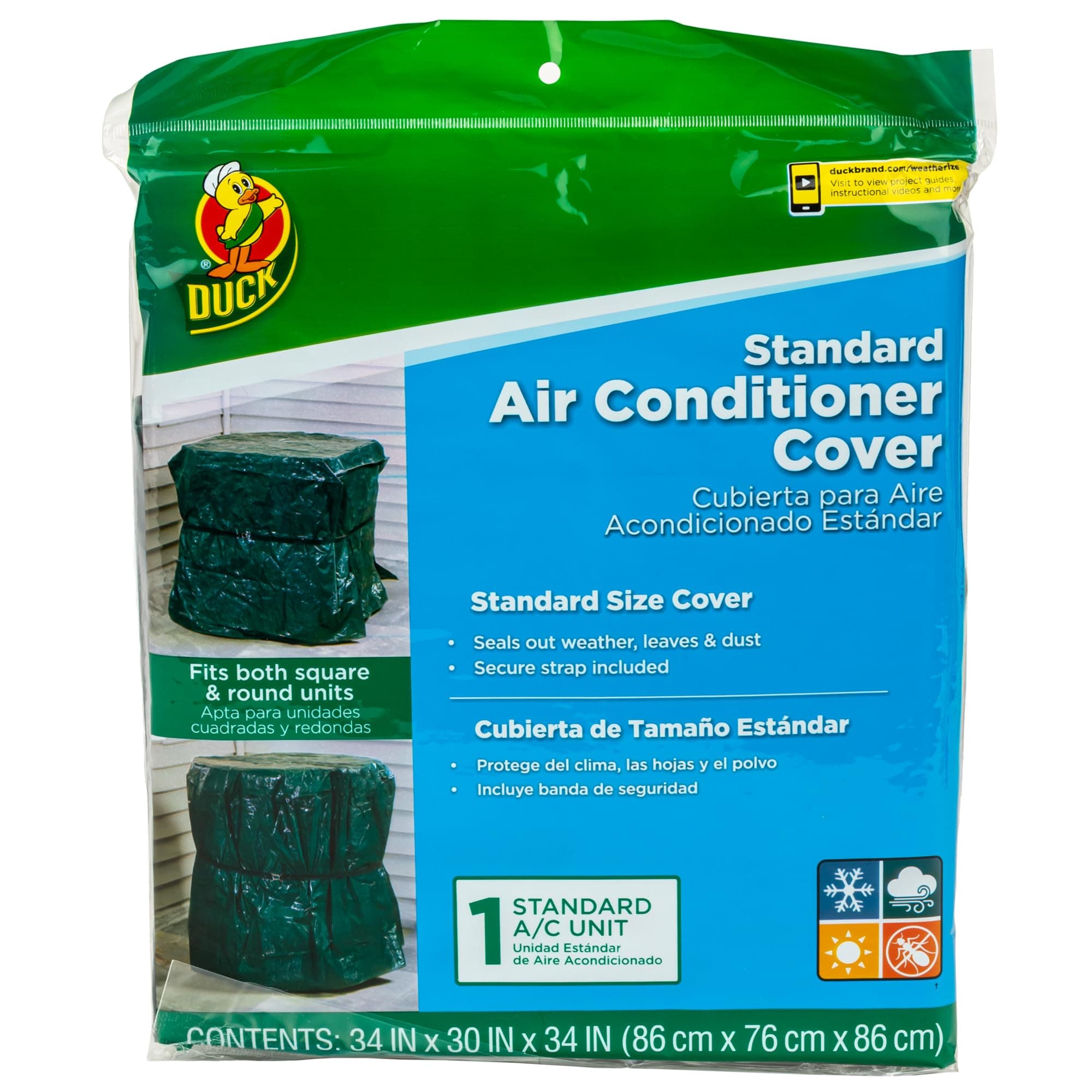 Duck Brand Standard Central Air Conditioner Cover, 34-Inch x 30-Inch x 34-Inch, Green (1431012)