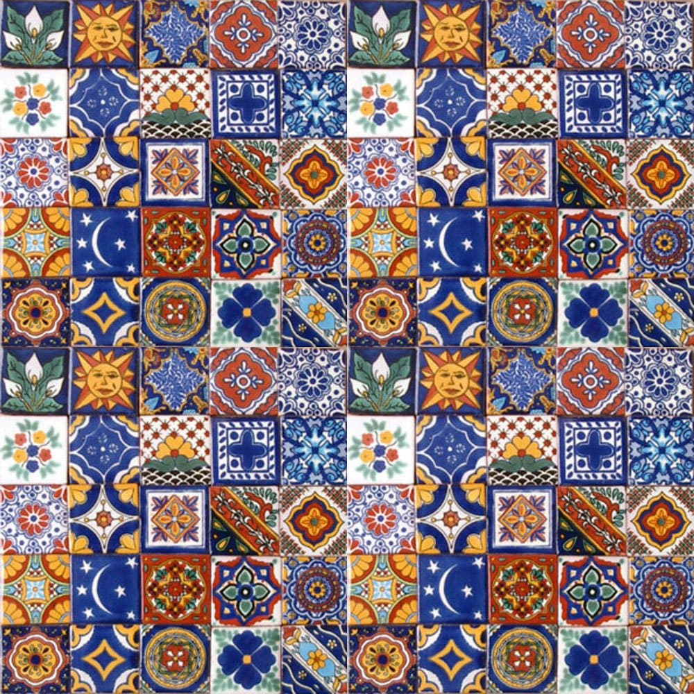 100 Hand Painted Talavera Mexican Tiles 2"x2" Spanish Mediterranean decor