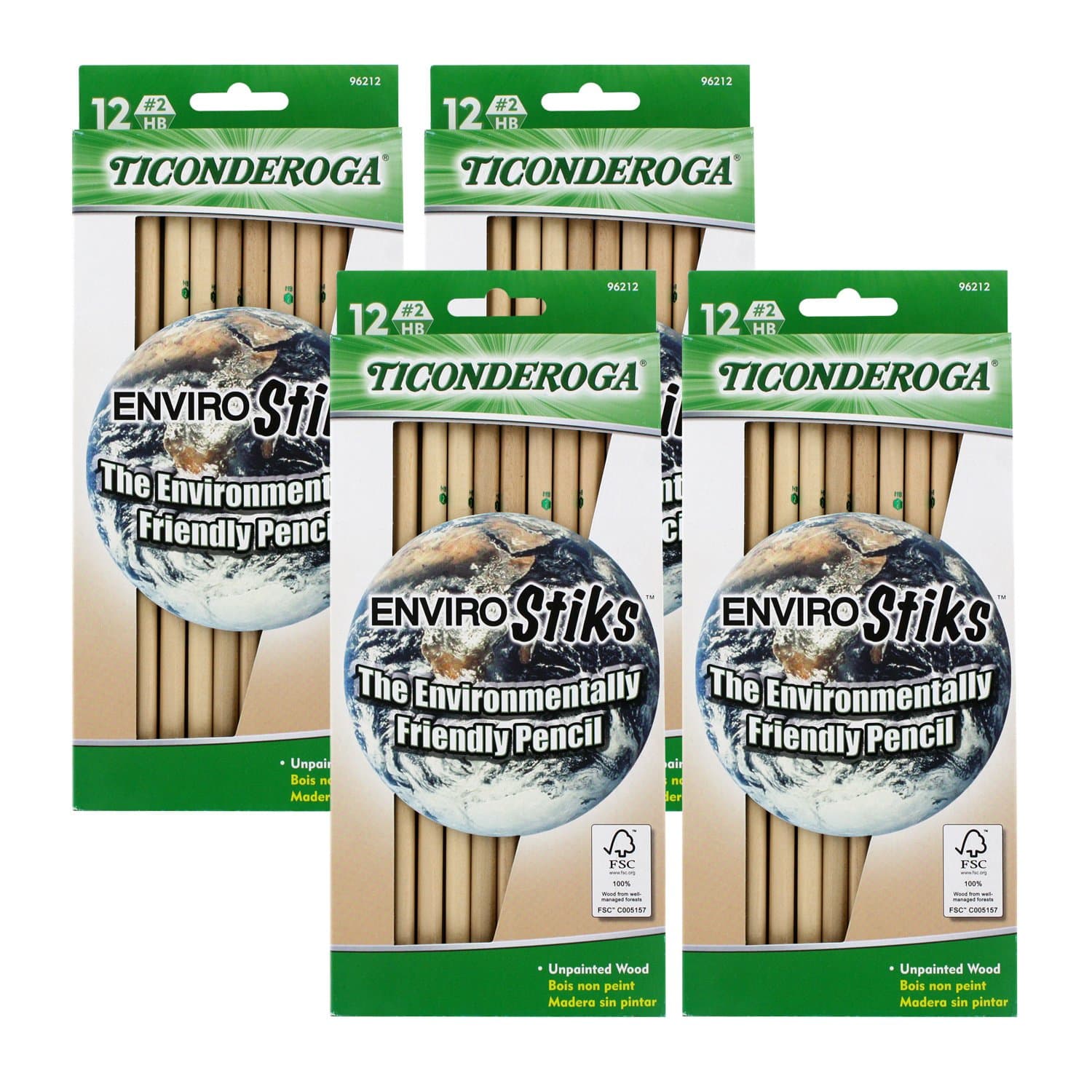 DixonEnviroStiks Natural Wood Pencils, #2 HB, Pack of 48
