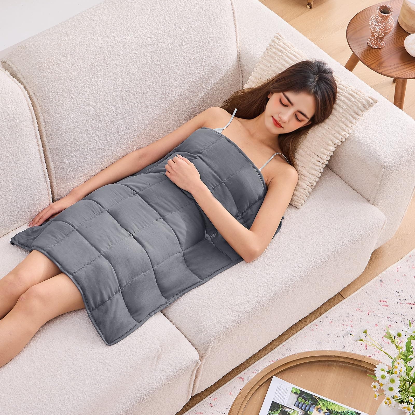 Weighted Lap Blanket for Adults 7lbs, 24"x29" Cooling Heavy Throw Blanket, Portable Travel Weighted Blankets, Soft Small Blankets Gift for Sleeping, Grey